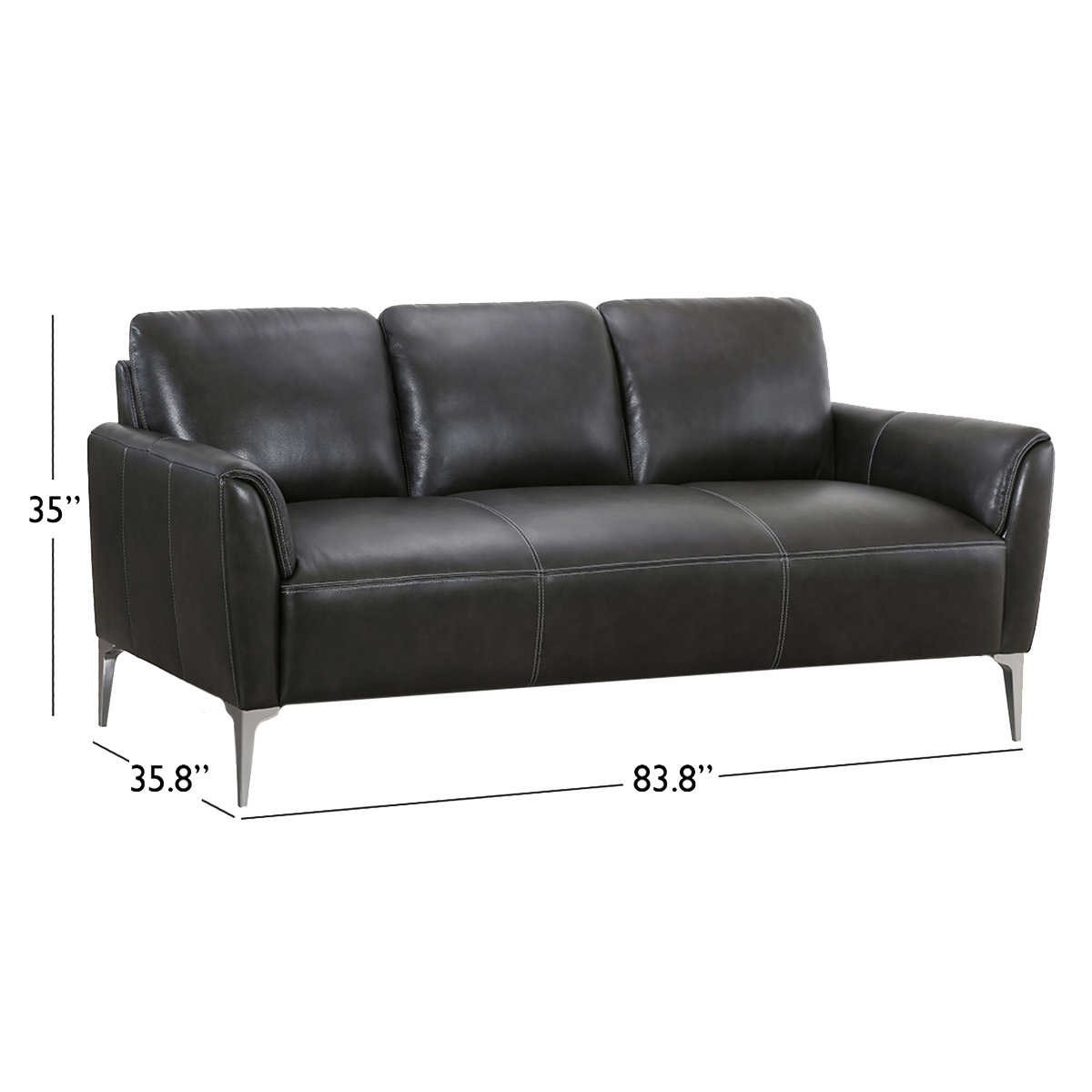 Simon Li "Jordane" Stitched Grey Leather Sofa