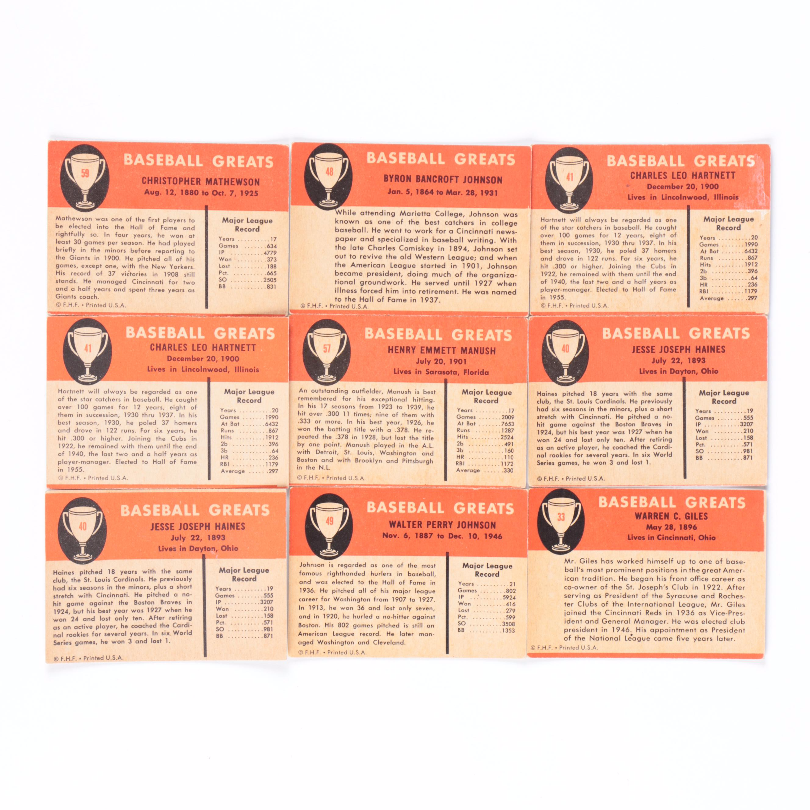 1961 Fleer "Baseball Greats" Hall of Fame and Star Player Cards