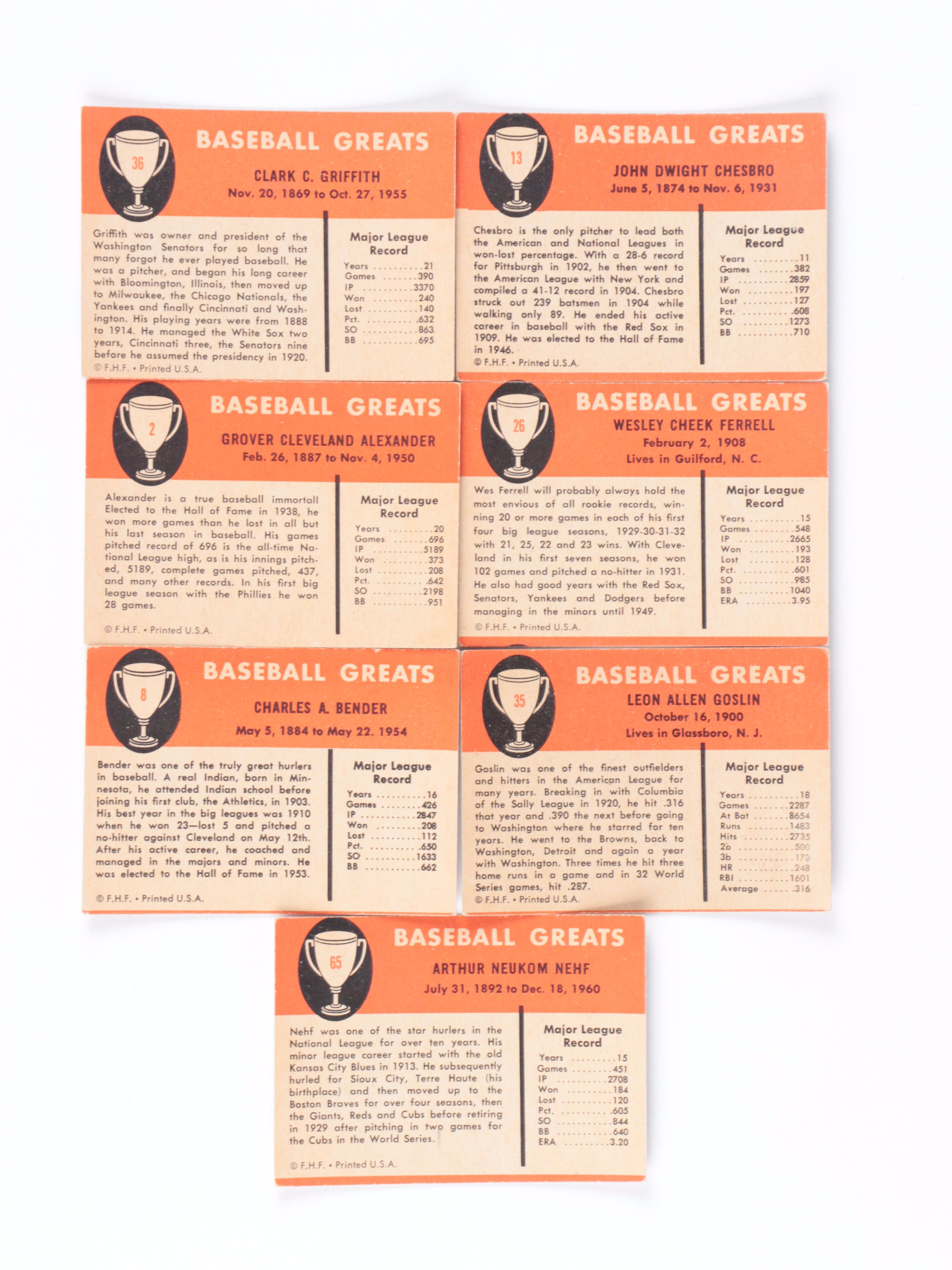 1961 Fleer "Baseball Greats" Hall of Fame and Star Player Cards