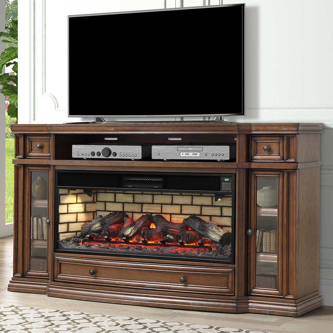 Klamath 75" TV Console Electric Faux Fireplace with Heater