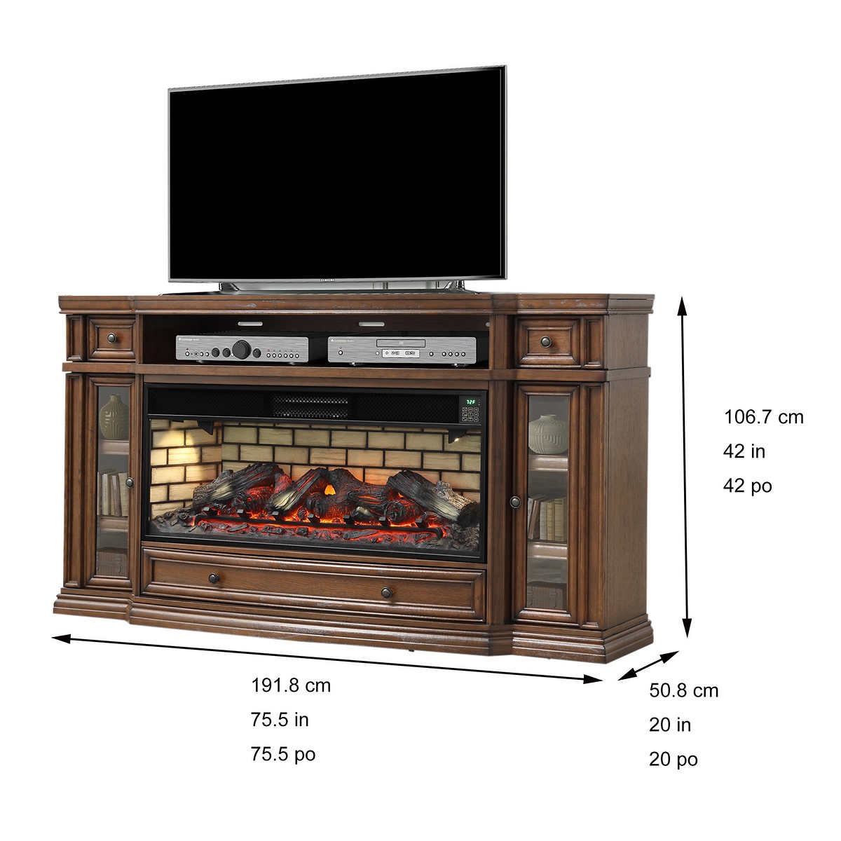 Klamath 75" TV Console Electric Faux Fireplace with Heater