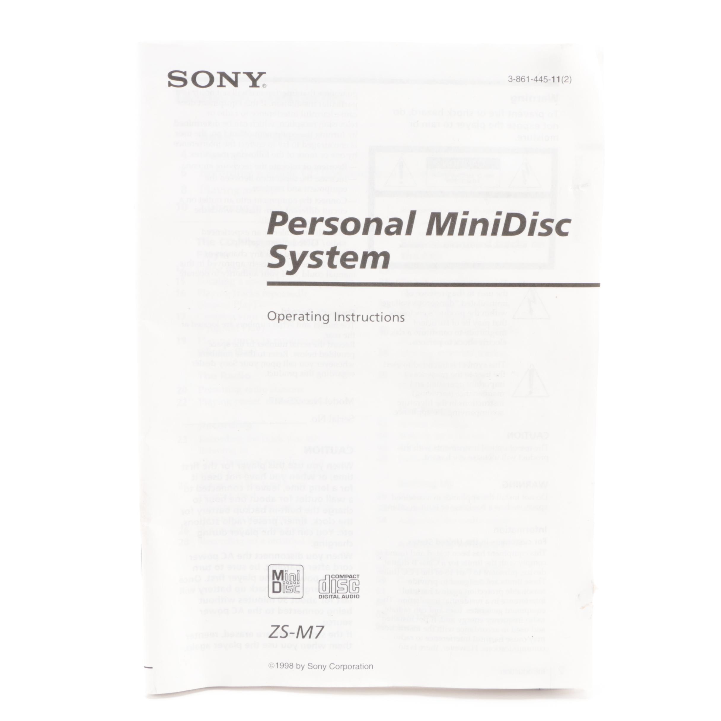 Sony ZS-M7 Personal Mini-Disc System, 1998