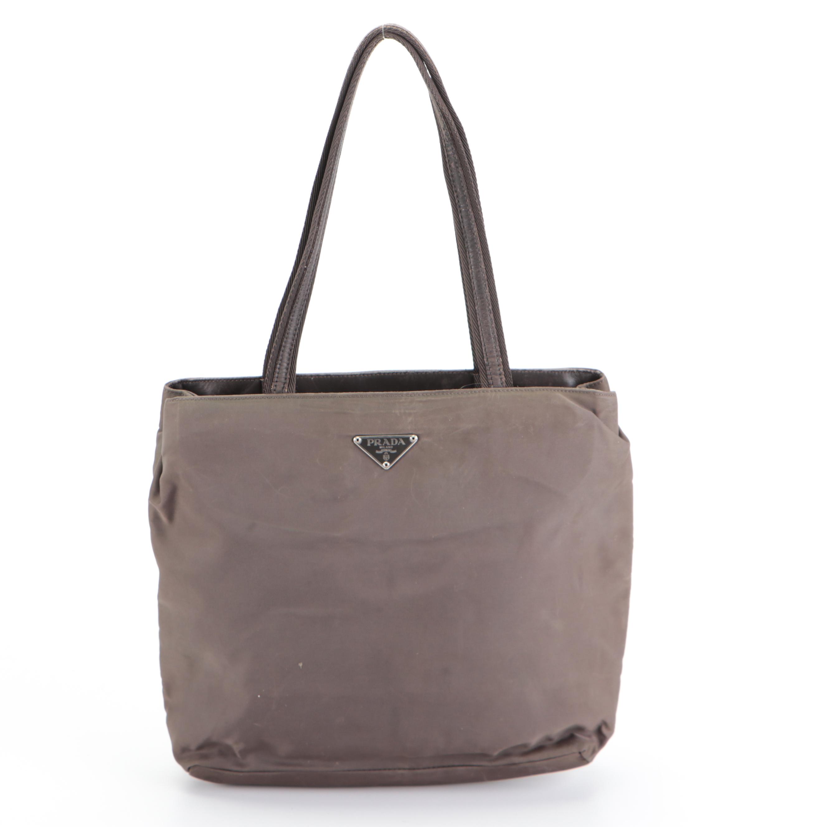 Prada Double Strap Shoulder Bag in Brown Tessuto Nylon