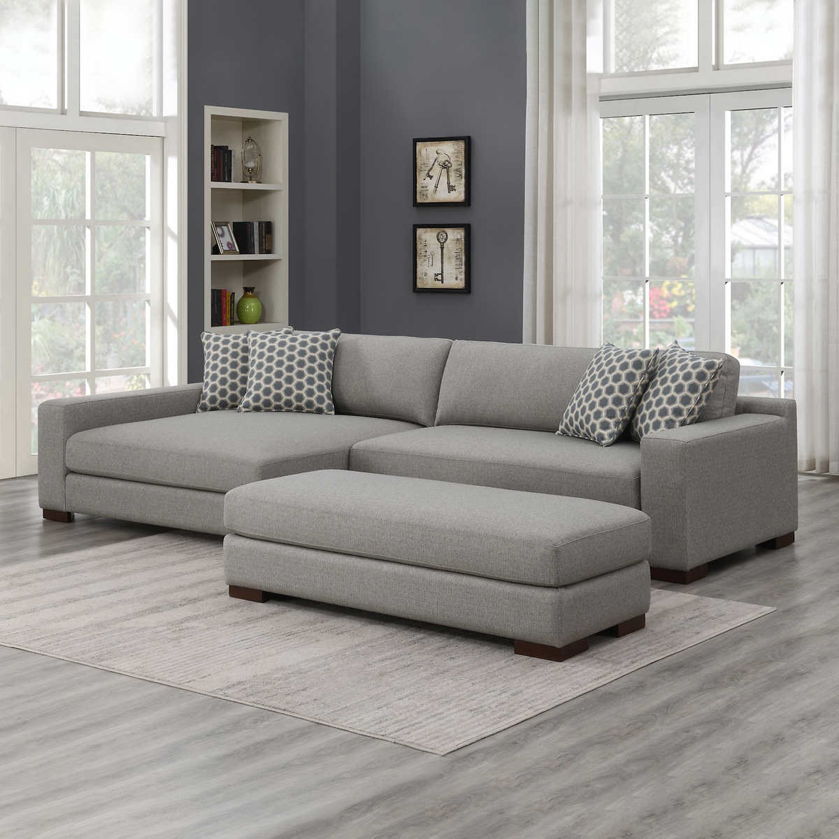 "Hendley" Gray Fabric Sectional with Ottoman