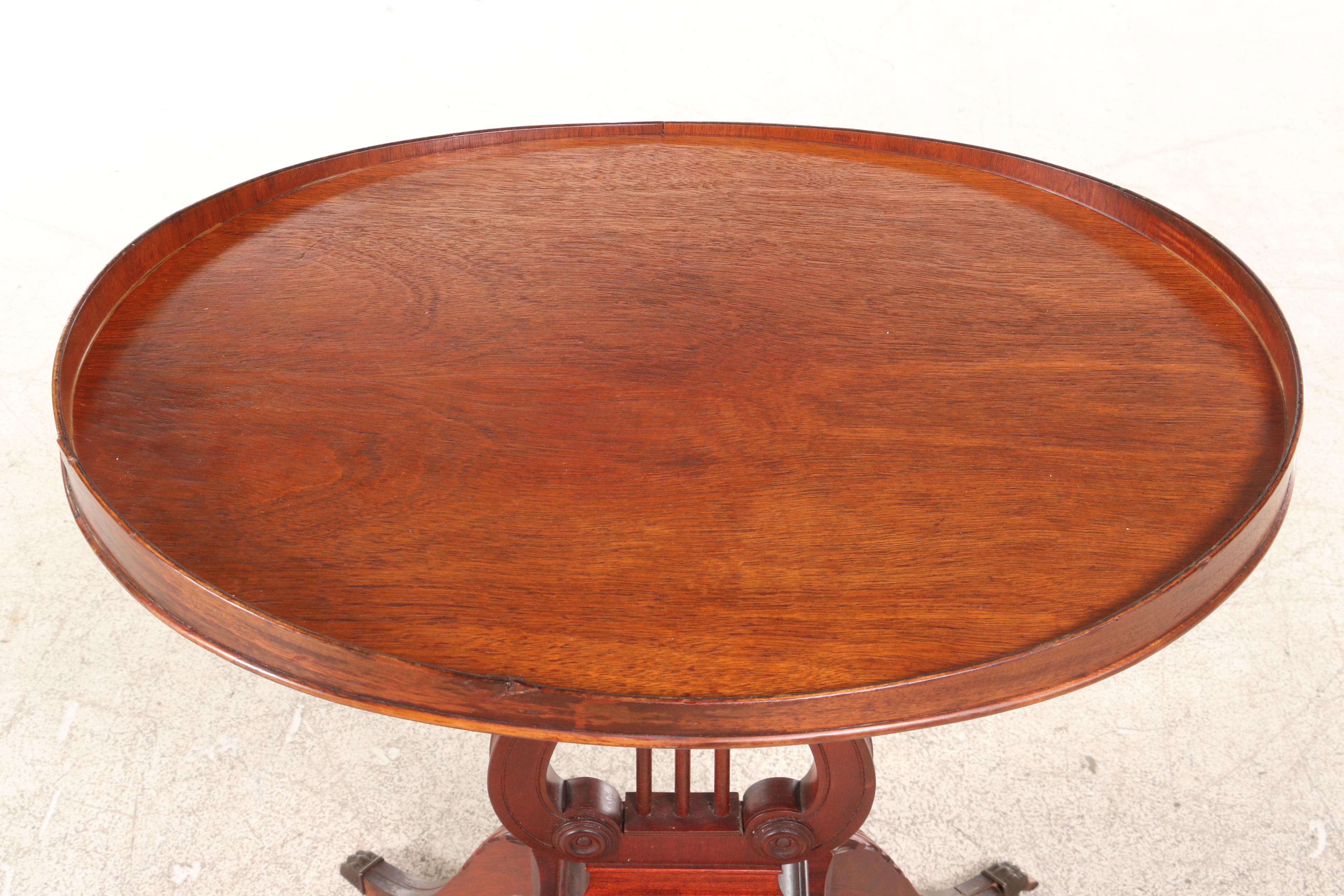 Pair of Mersman Classical Style Mahogany Lyre-Base Side Tables, Mid-20th Century