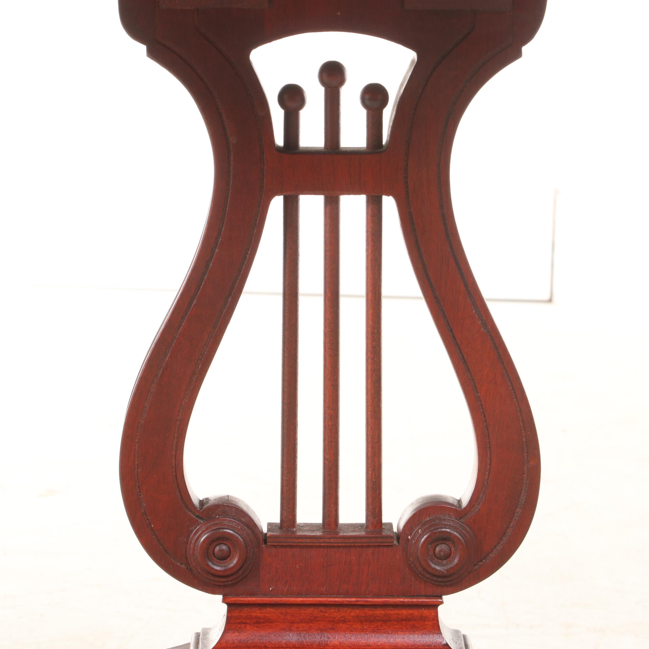 Pair of Mersman Classical Style Mahogany Lyre-Base Side Tables, Mid-20th Century