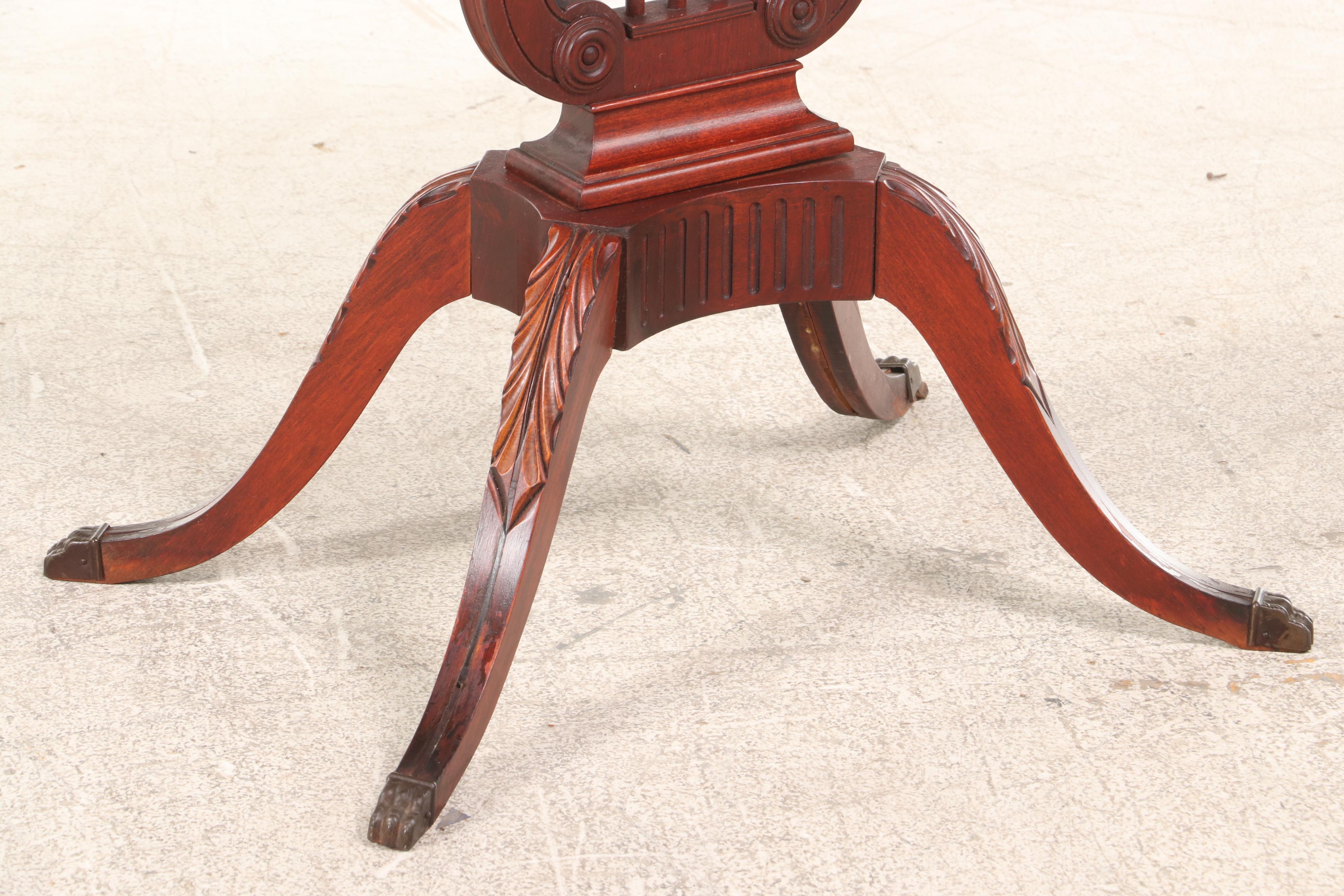 Pair of Mersman Classical Style Mahogany Lyre-Base Side Tables, Mid-20th Century