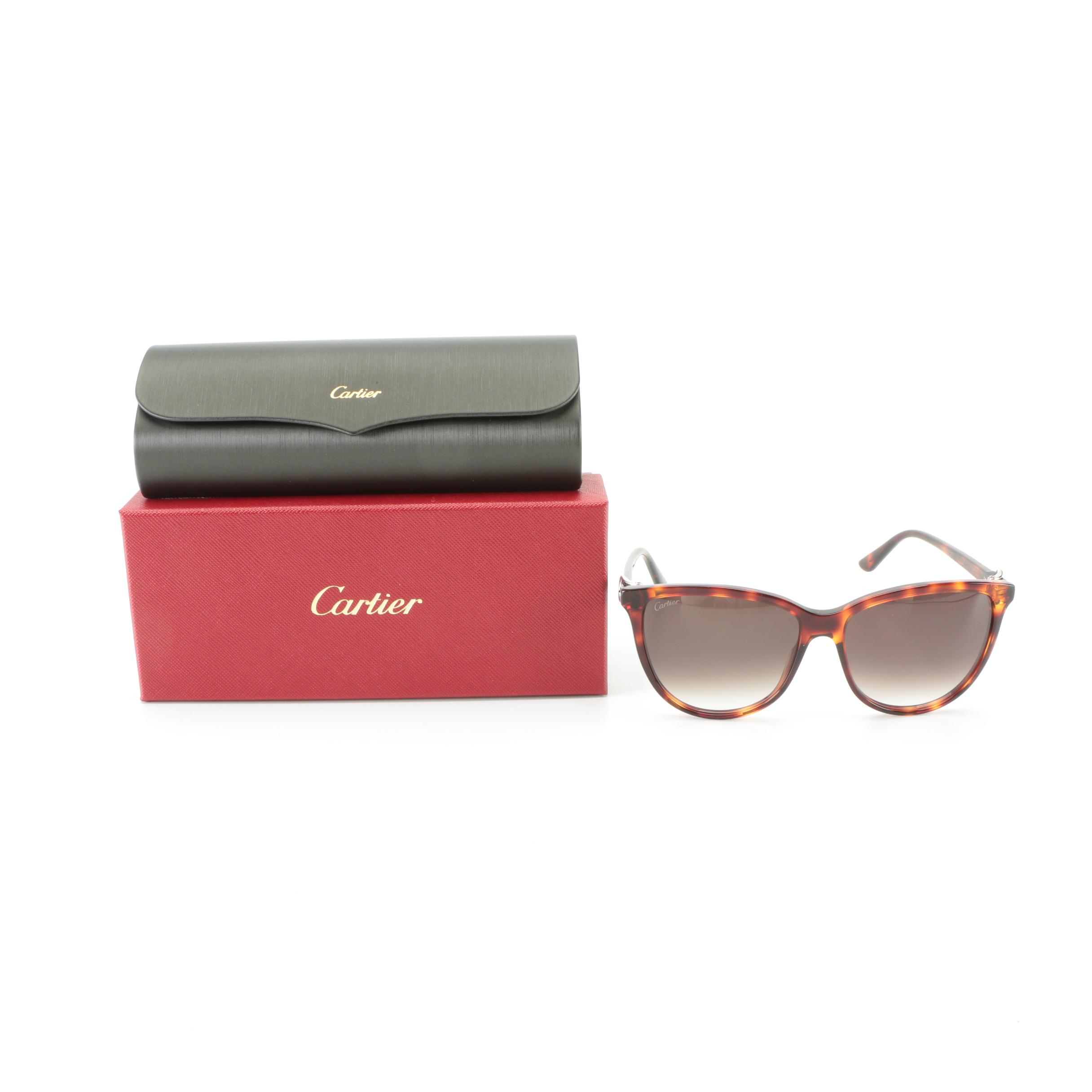 Cartier CT0186S Horn Rimmed Sunglasses in Havana with Case and Box