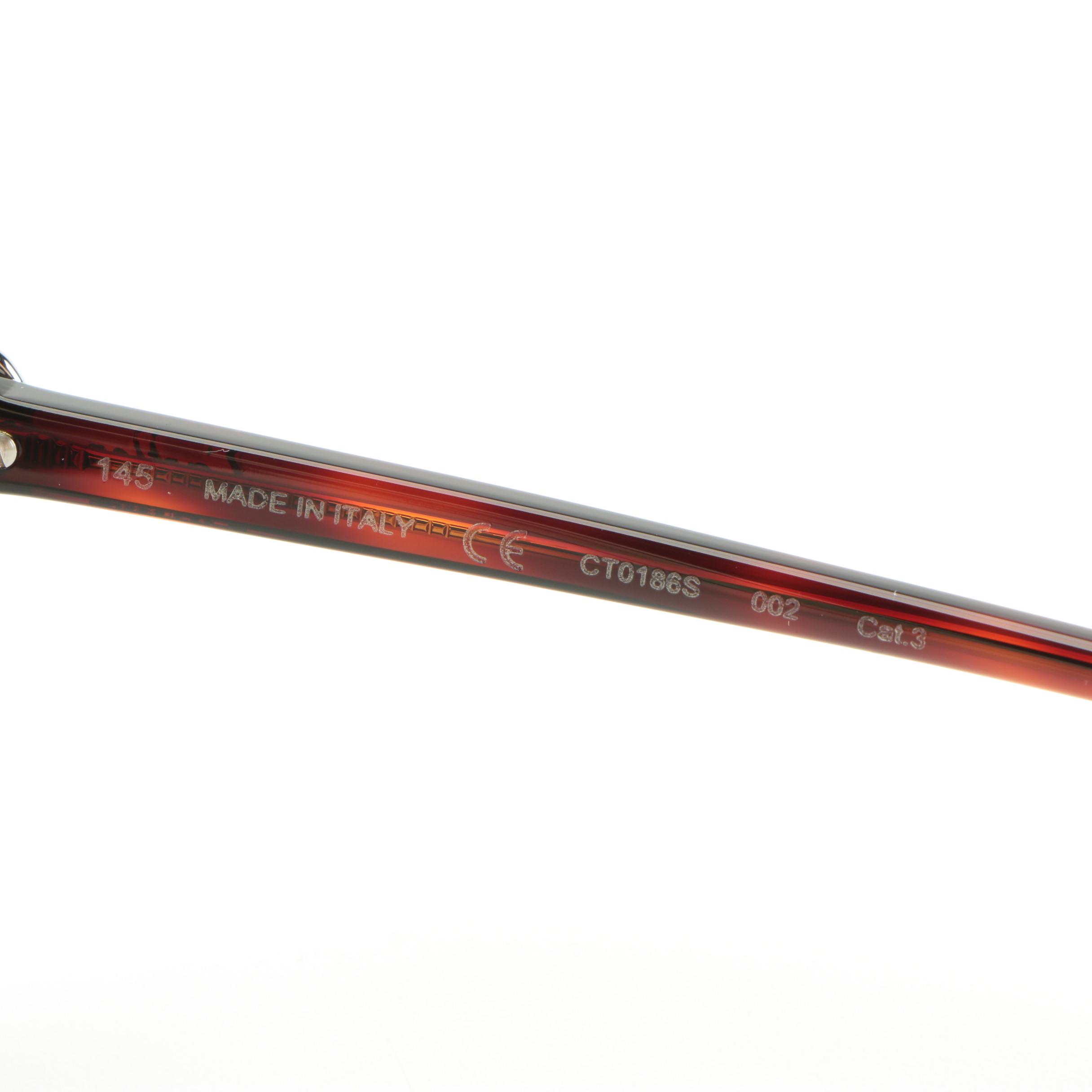 Cartier CT0186S Horn Rimmed Sunglasses in Havana with Case and Box