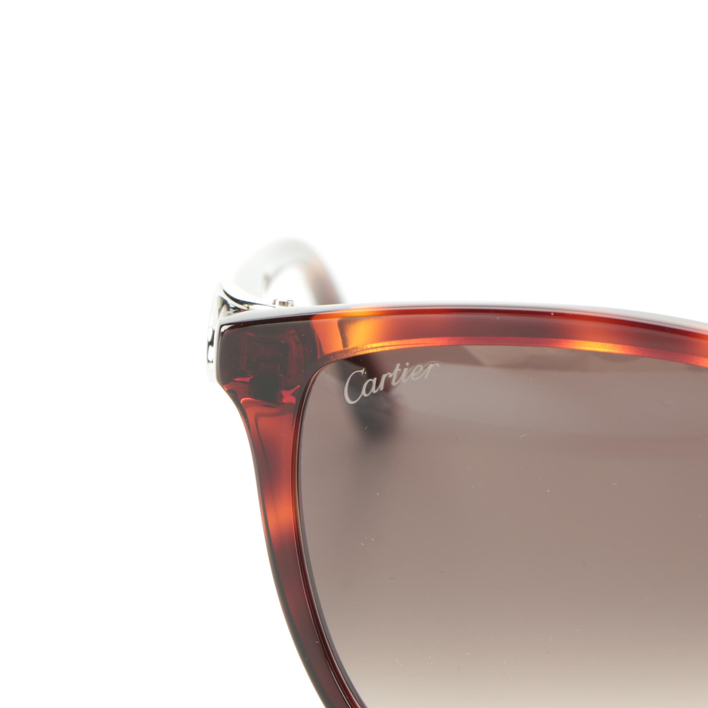 Cartier CT0186S Horn Rimmed Sunglasses in Havana with Case and Box