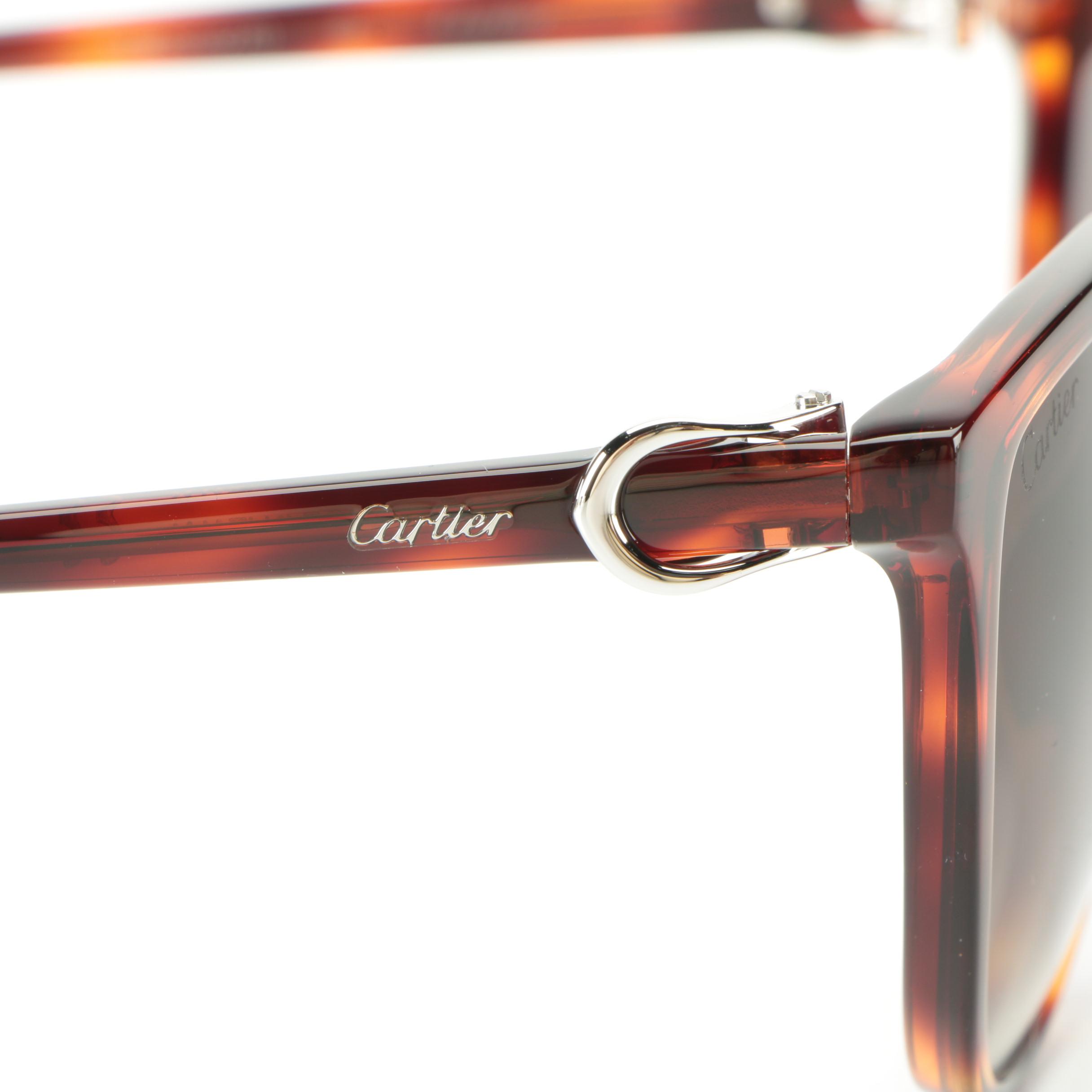 Cartier CT0186S Horn Rimmed Sunglasses in Havana with Case and Box