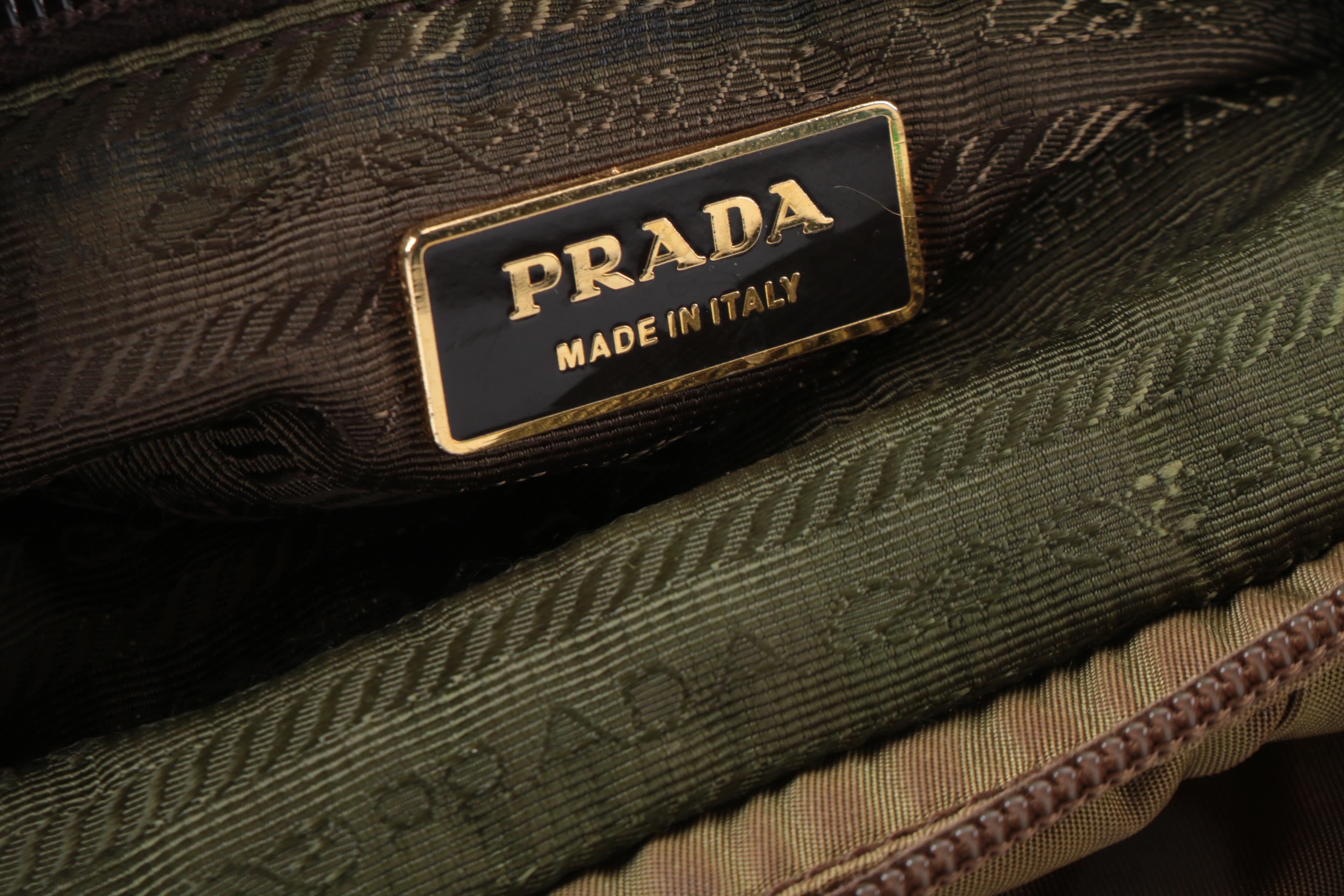Prada Gathered Two-Way Bag in Olive Tessuto Nylon with Braided Handles