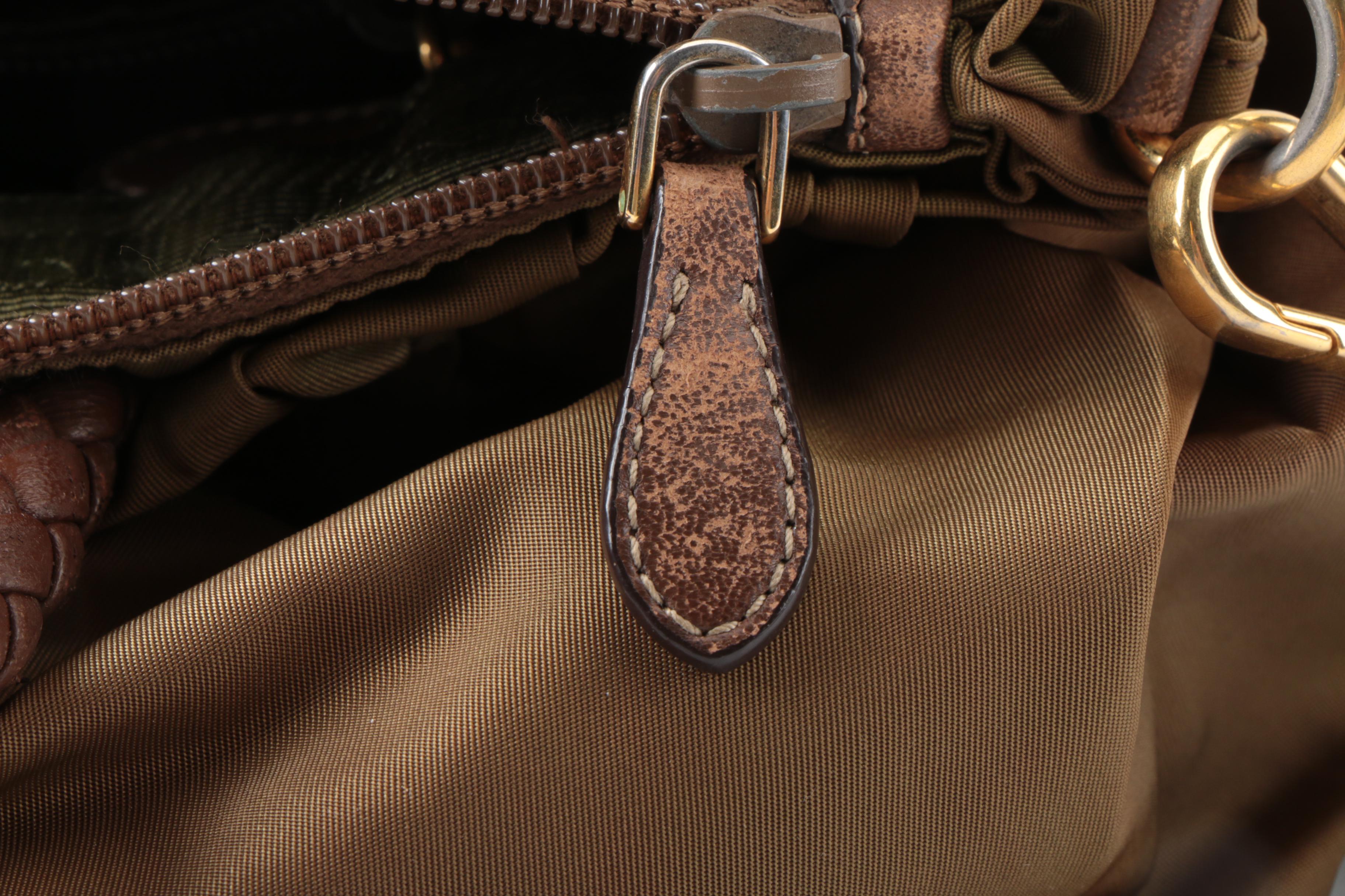 Prada Gathered Two-Way Bag in Olive Tessuto Nylon with Braided Handles