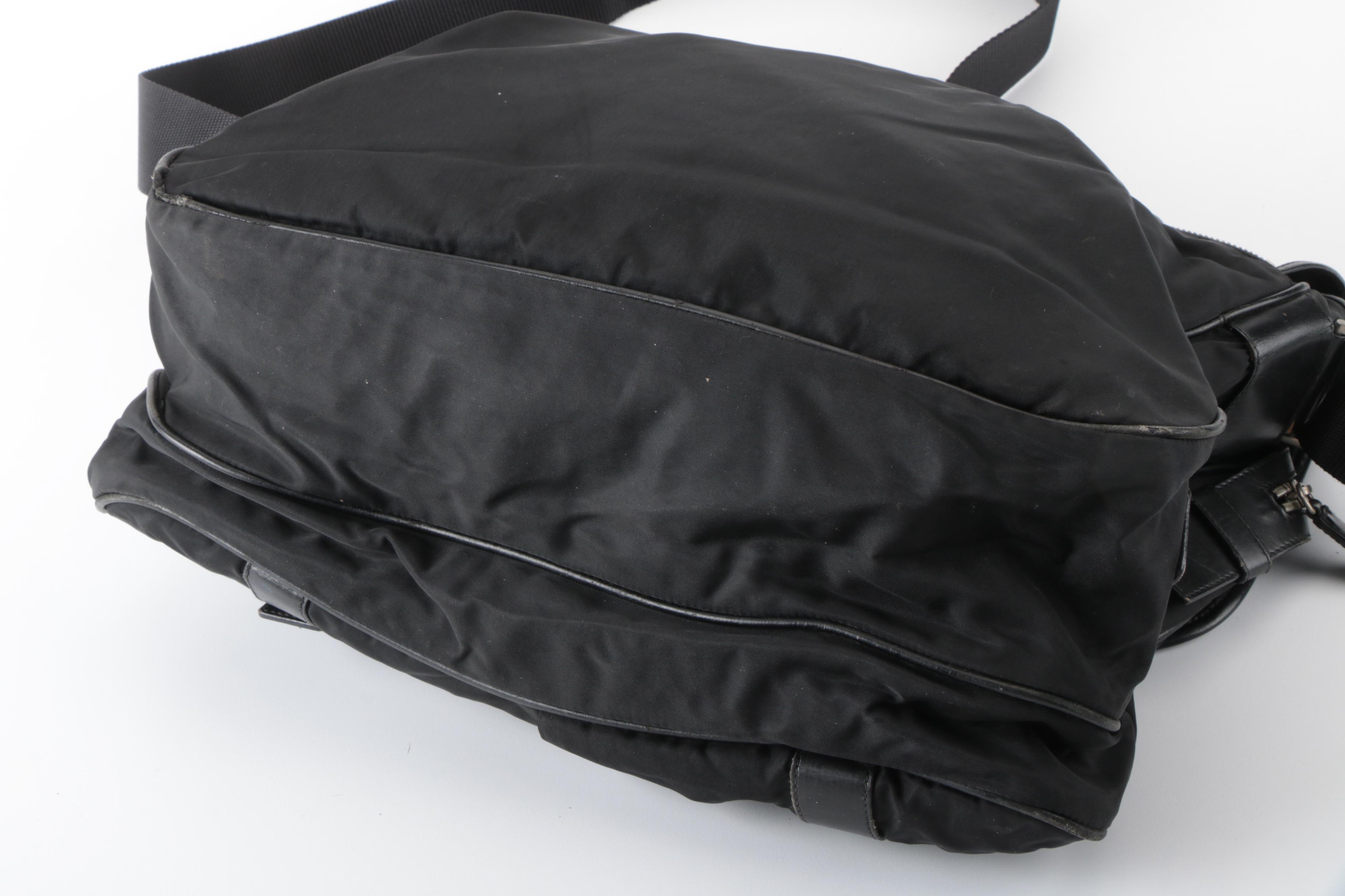 Prada Tessuto Messenger Bag in Black Nylon with Leather Trim