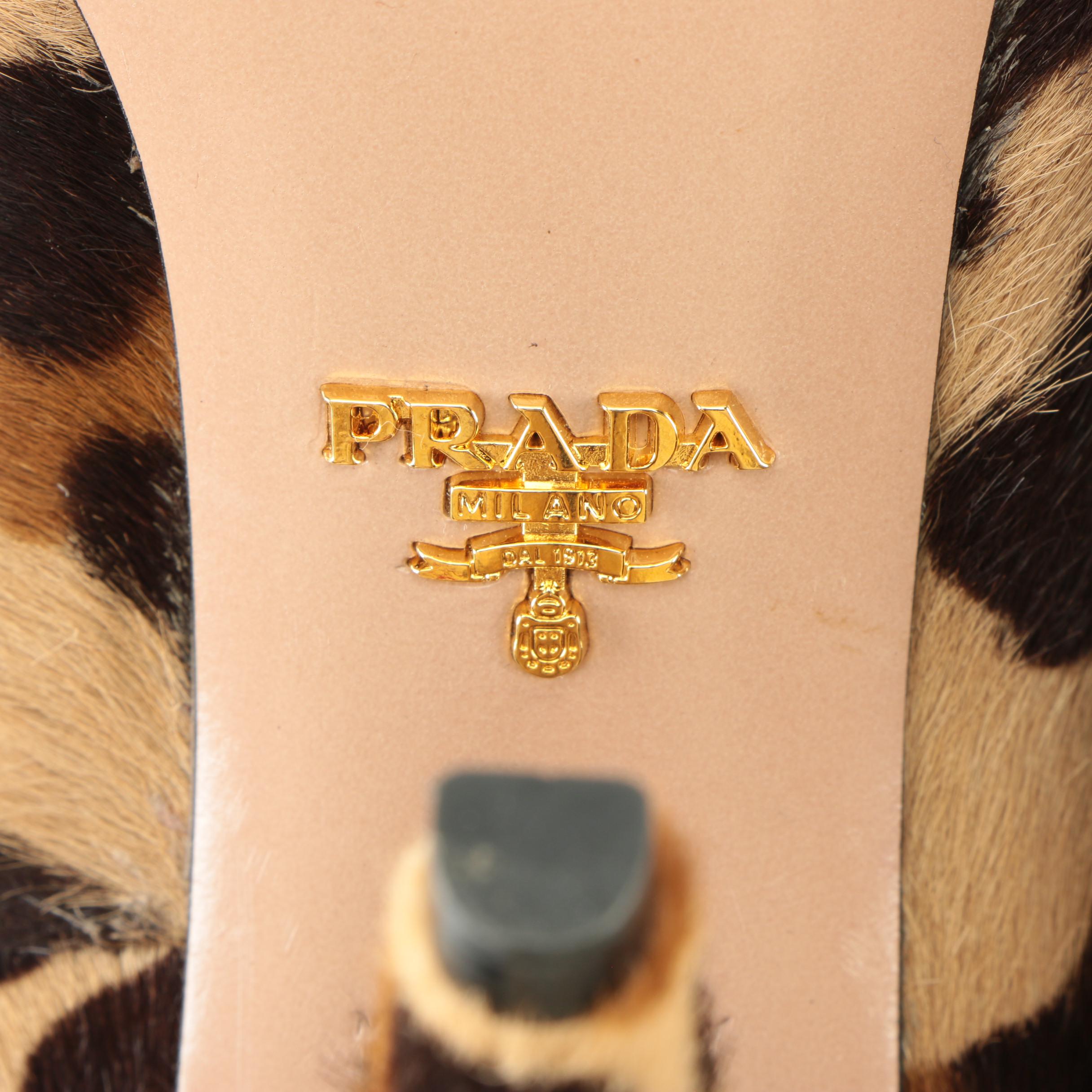 Prada Heels in Leopard Print Pony Hair with Suede Ruffle Trim