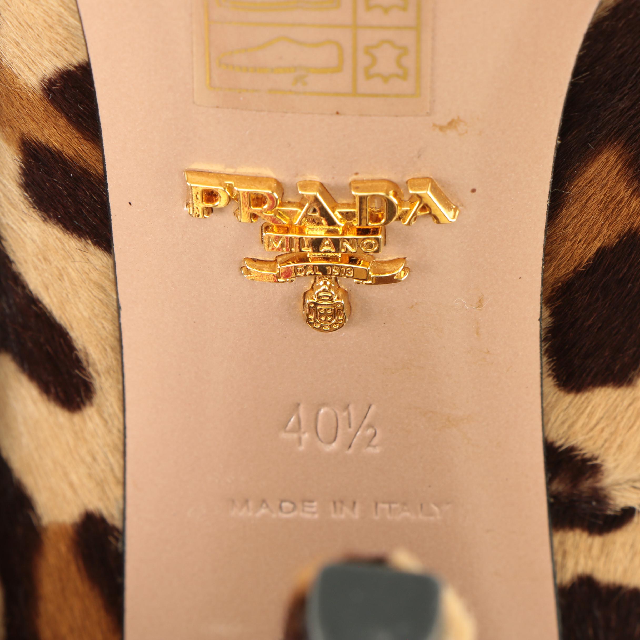 Prada Heels in Leopard Print Pony Hair with Suede Ruffle Trim