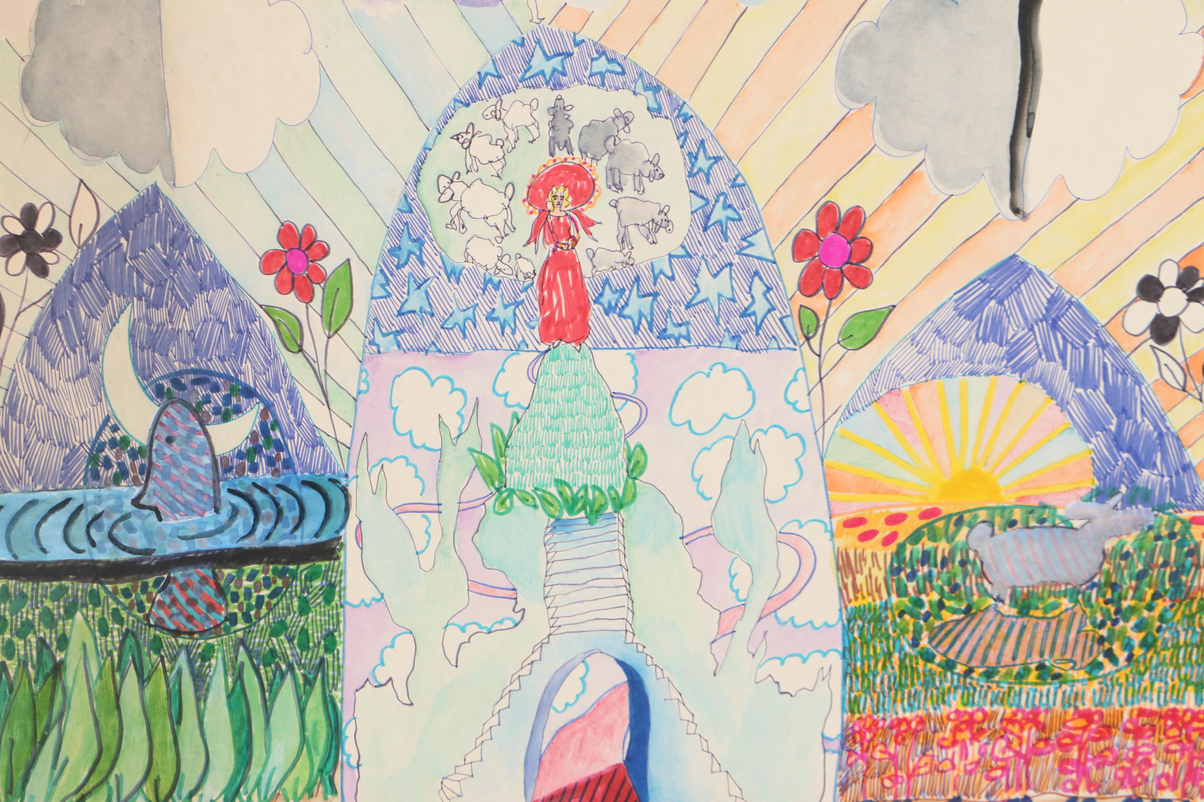 Philip the Transplant Marker Drawing "Flower Time," 1975