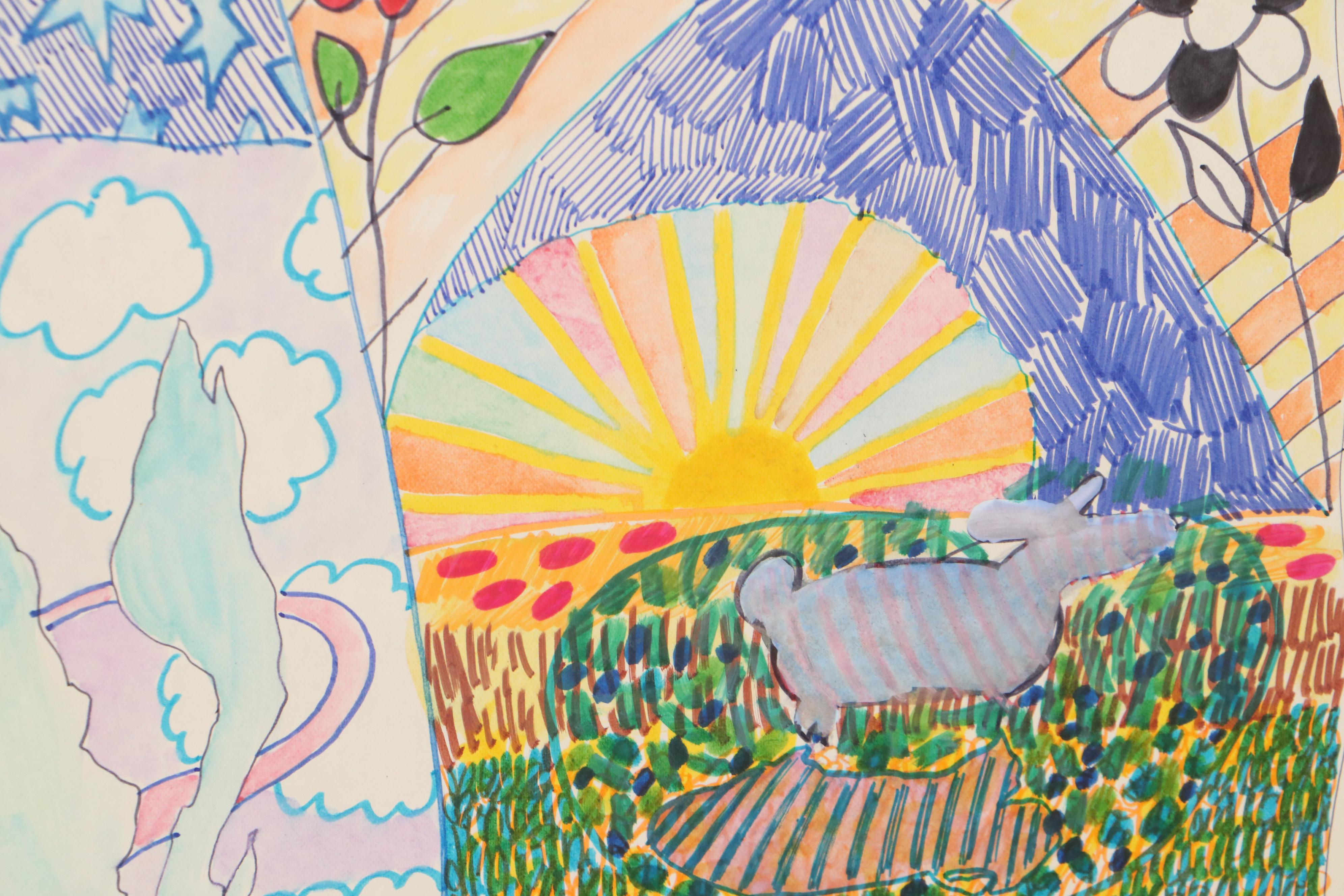 Philip the Transplant Marker Drawing "Flower Time," 1975