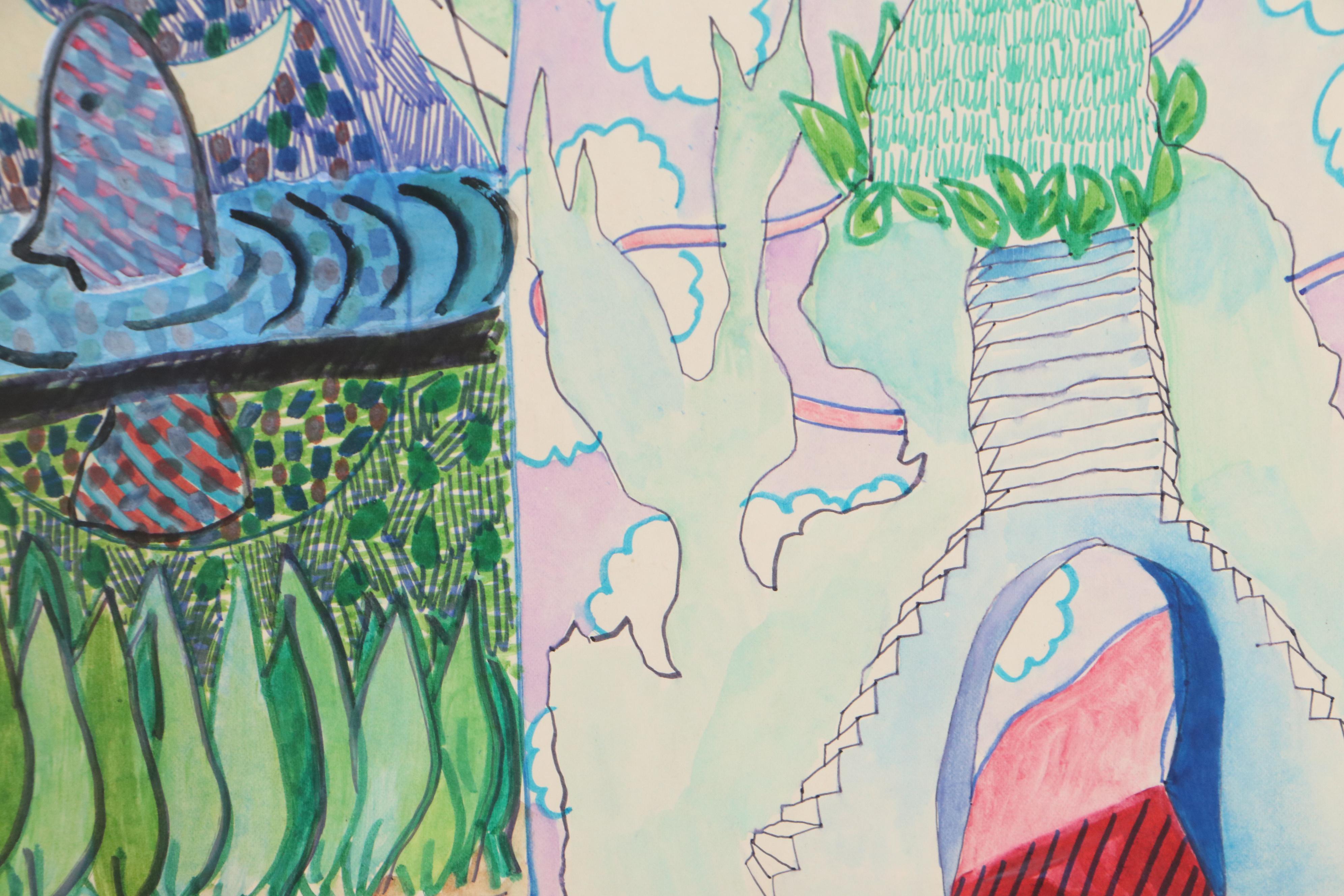 Philip the Transplant Marker Drawing "Flower Time," 1975