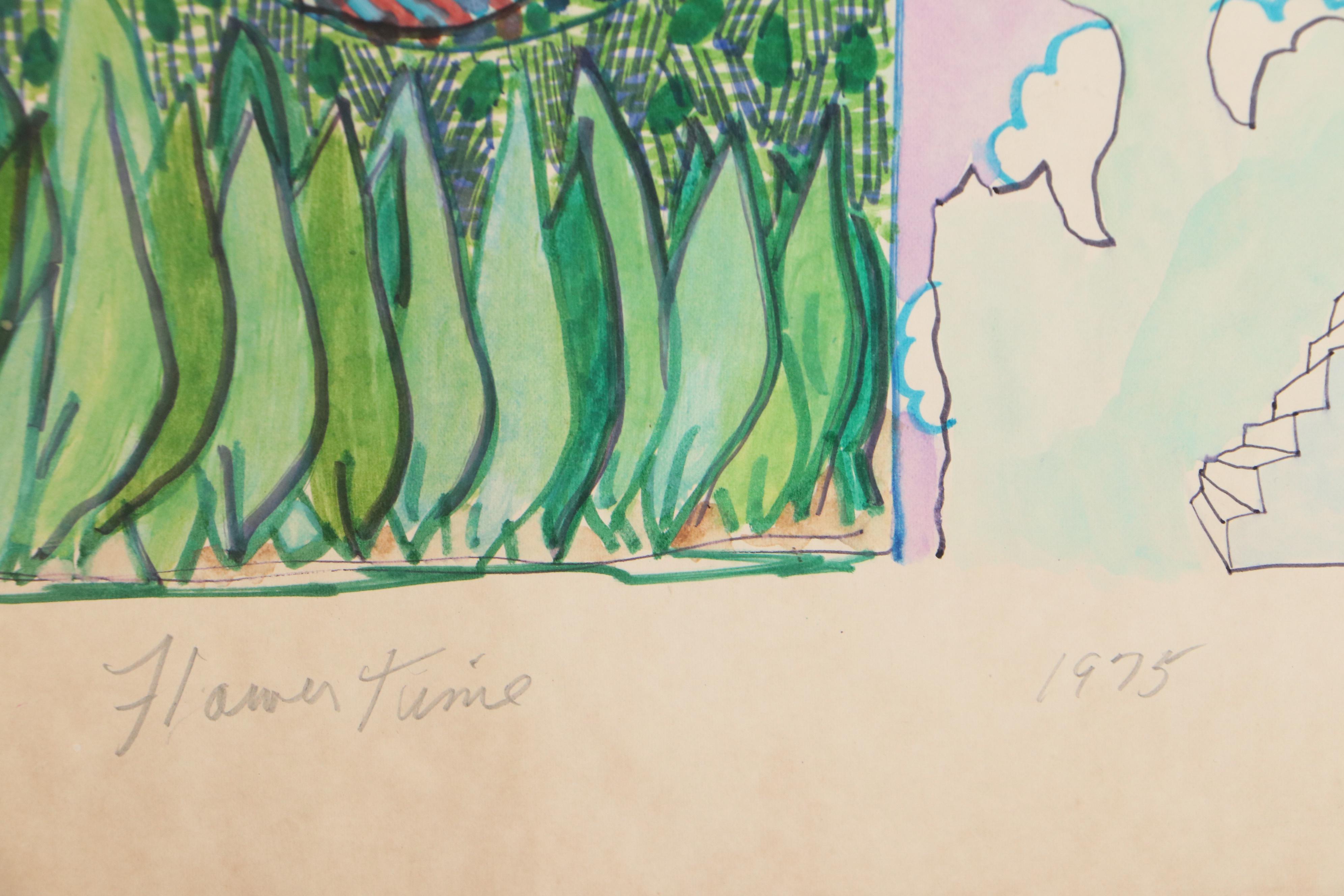 Philip the Transplant Marker Drawing "Flower Time," 1975