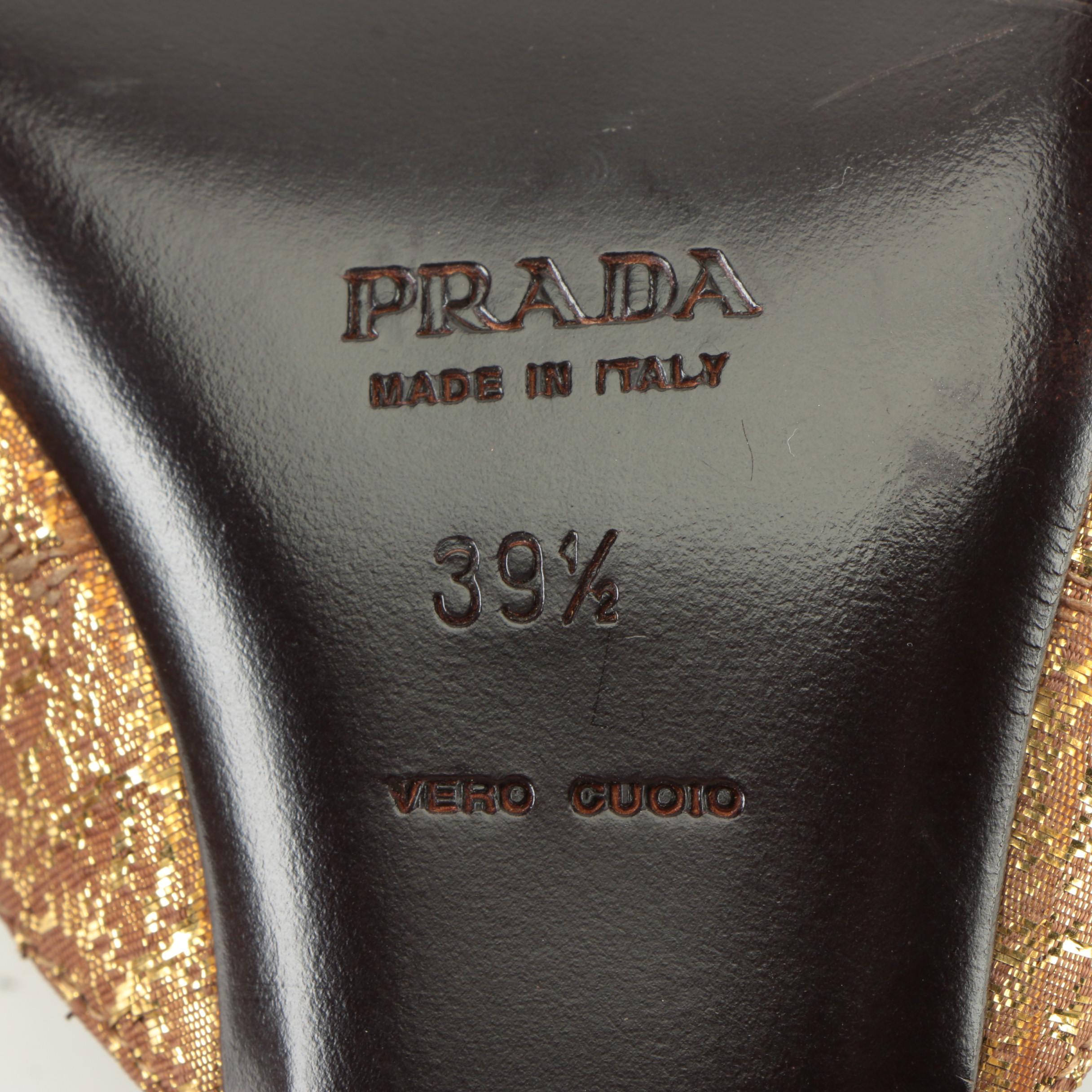 Prada Slingback Mules in Gold Metallic Brocade Fabric