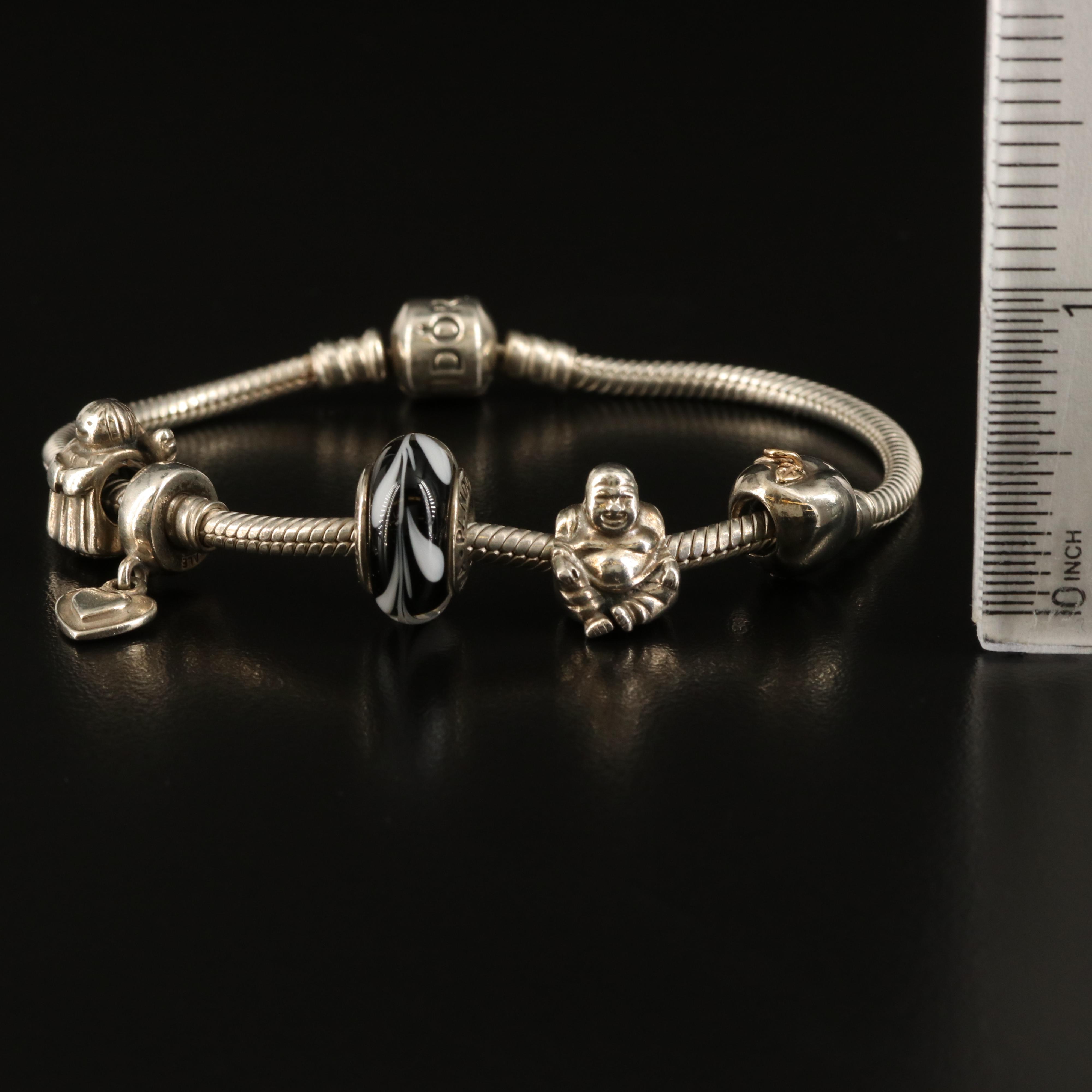 Pandora Sterling Charm Bracelet with Murano Glass