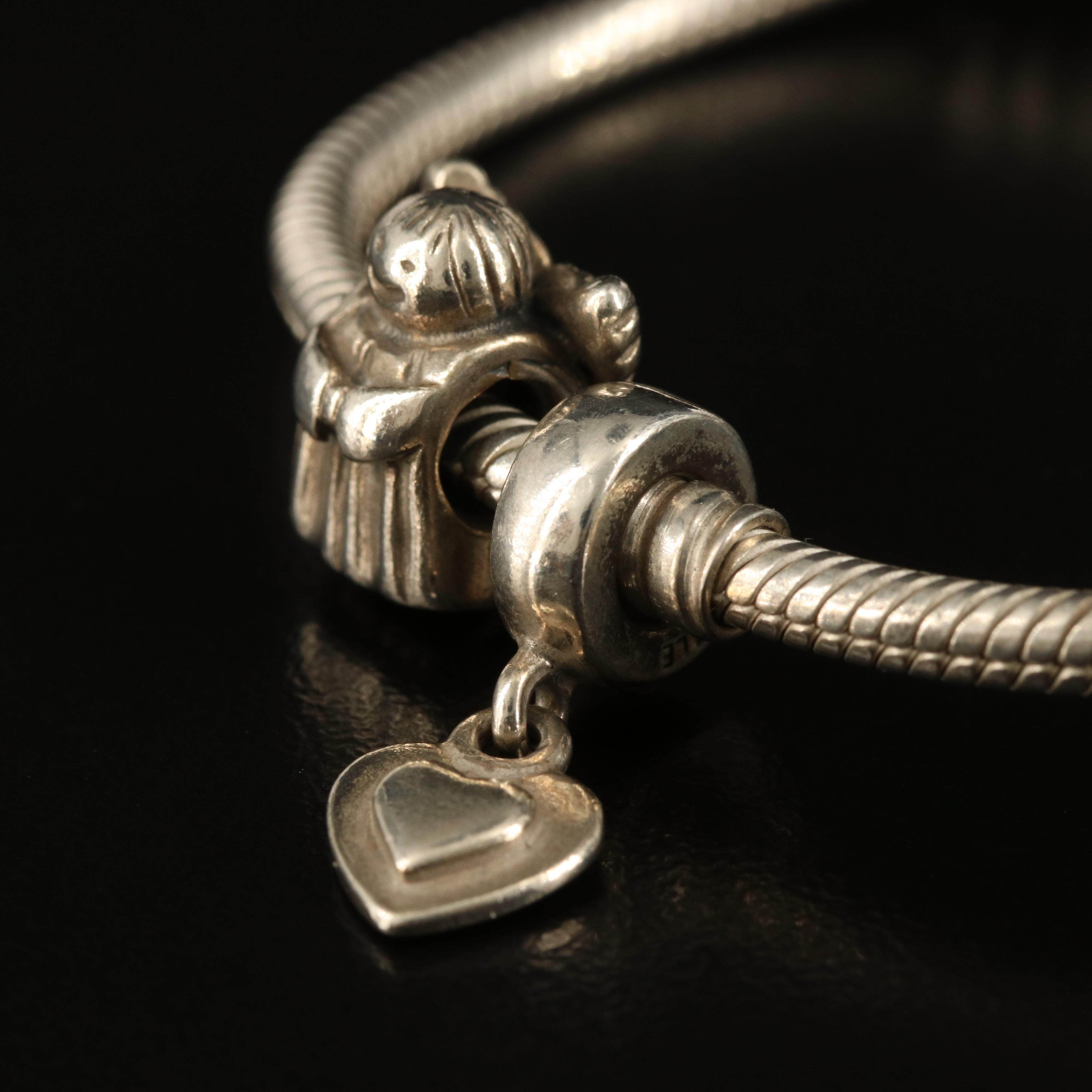 Pandora Sterling Charm Bracelet with Murano Glass