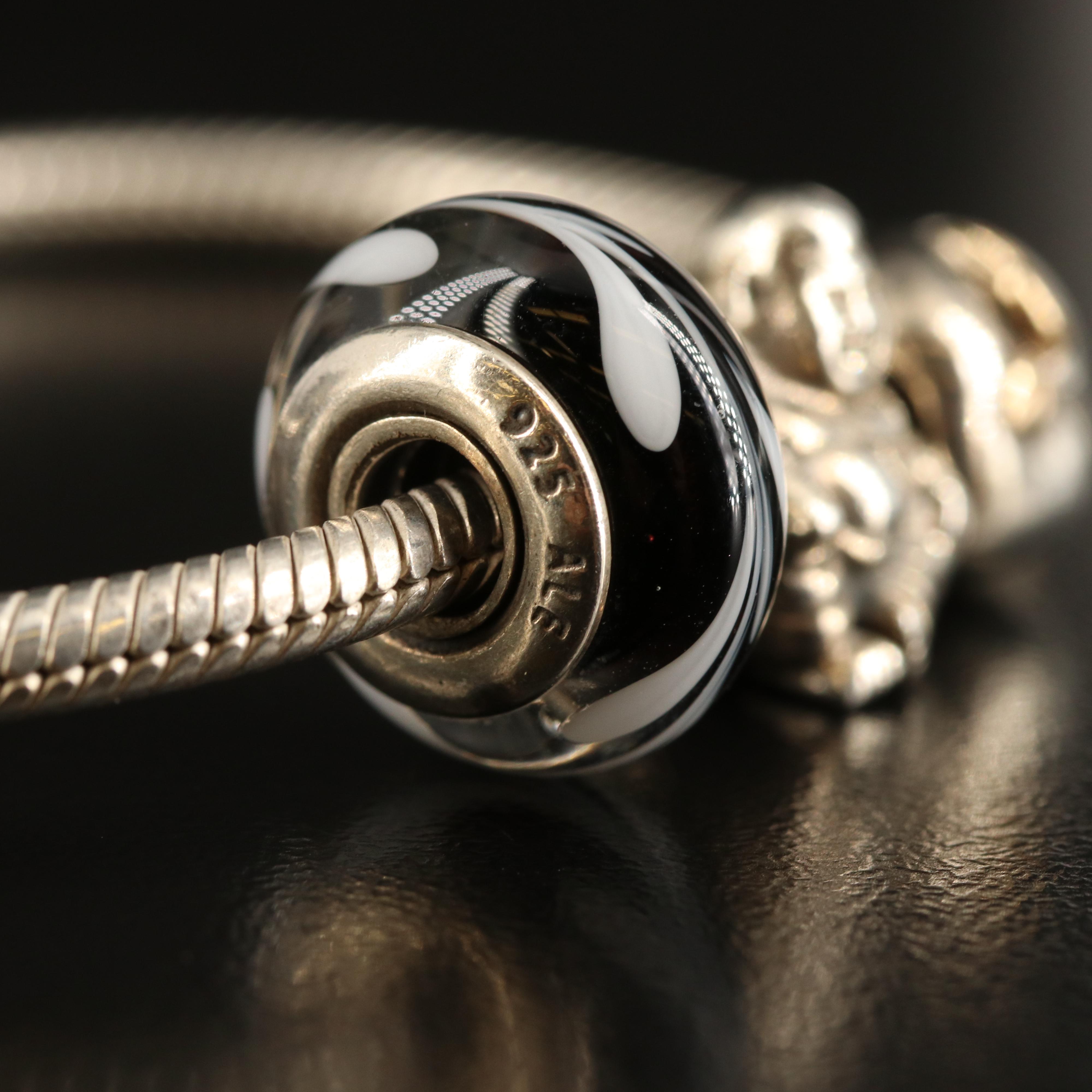 Pandora Sterling Charm Bracelet with Murano Glass