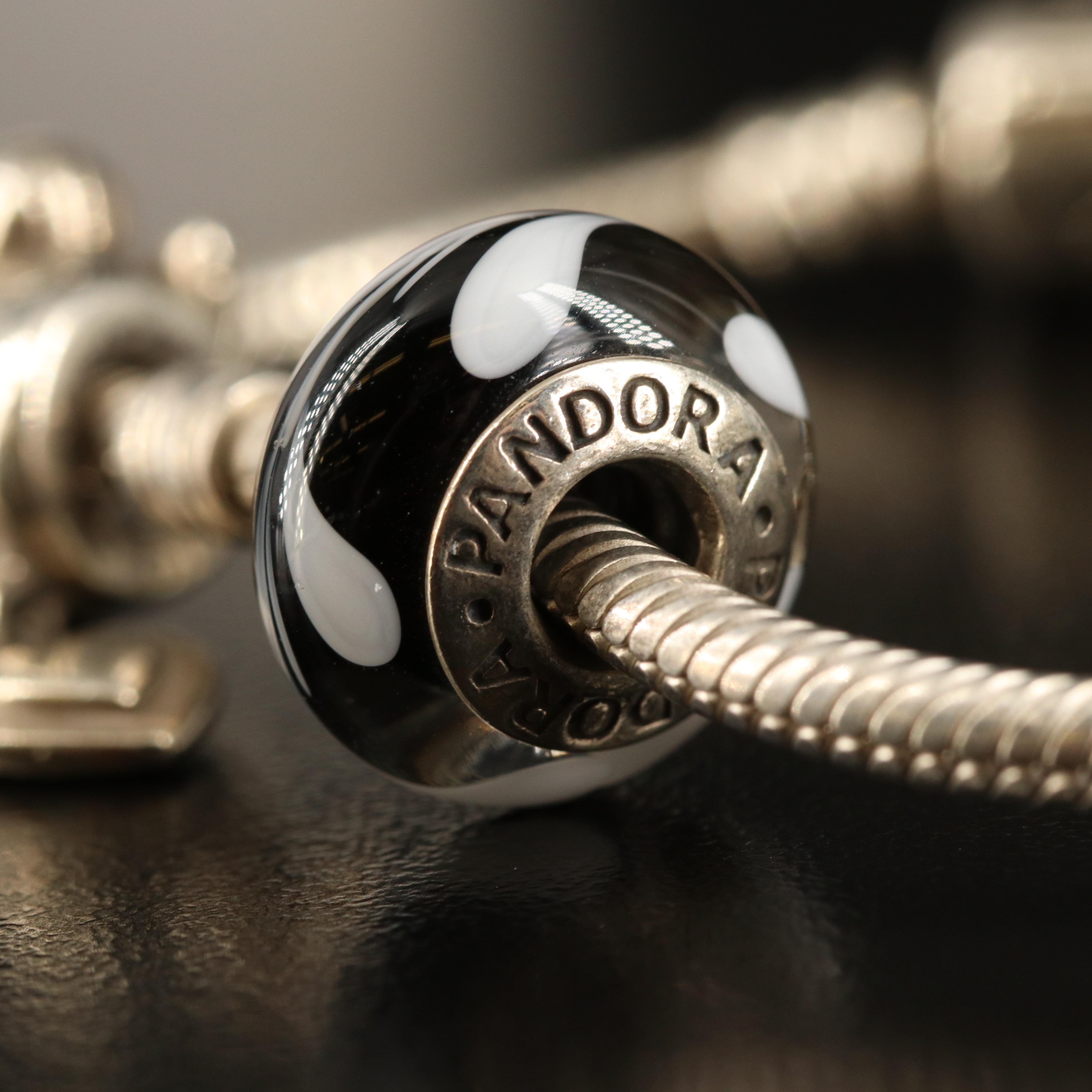 Pandora Sterling Charm Bracelet with Murano Glass