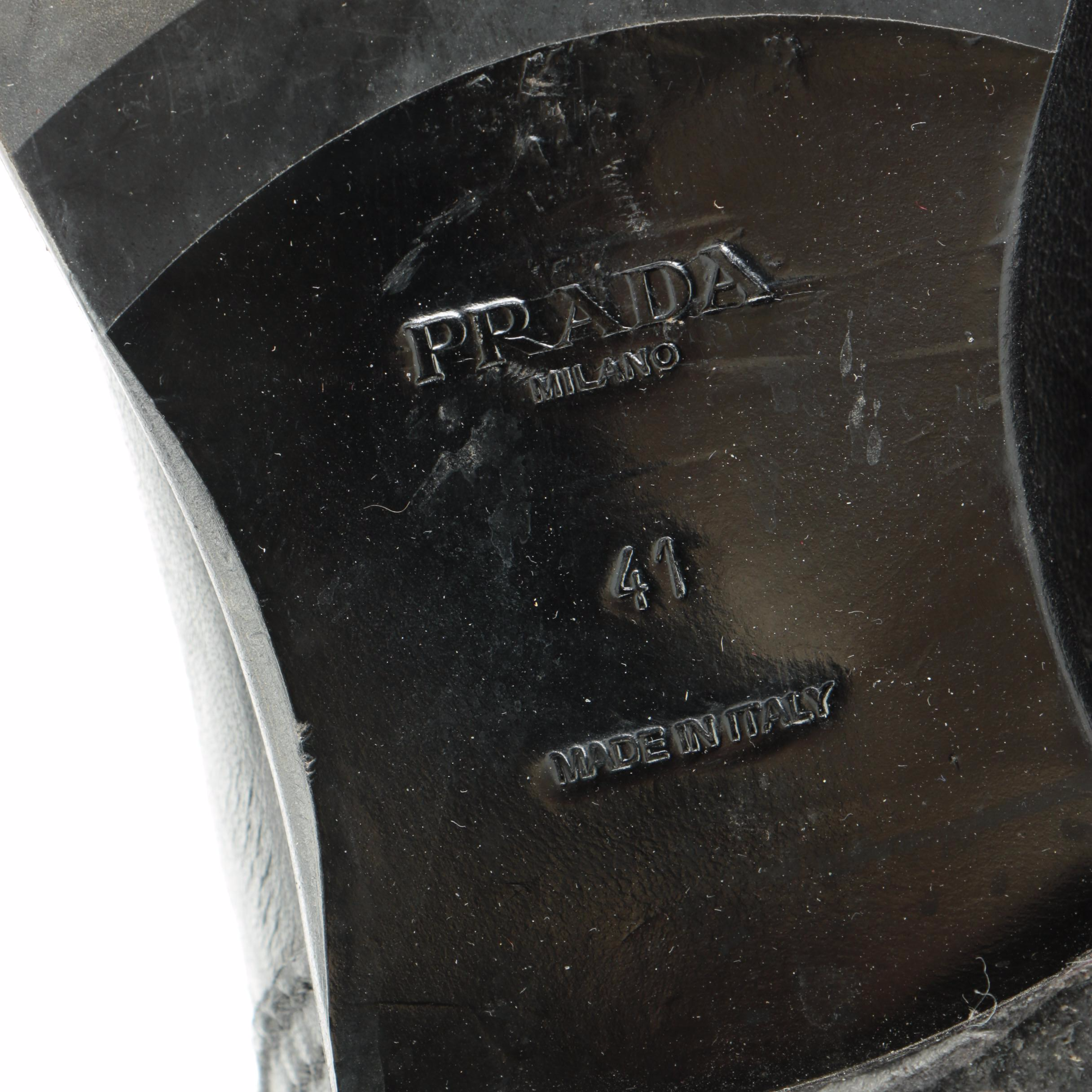 Prada Mid-Calf Moto Boots in Black Grained Leather