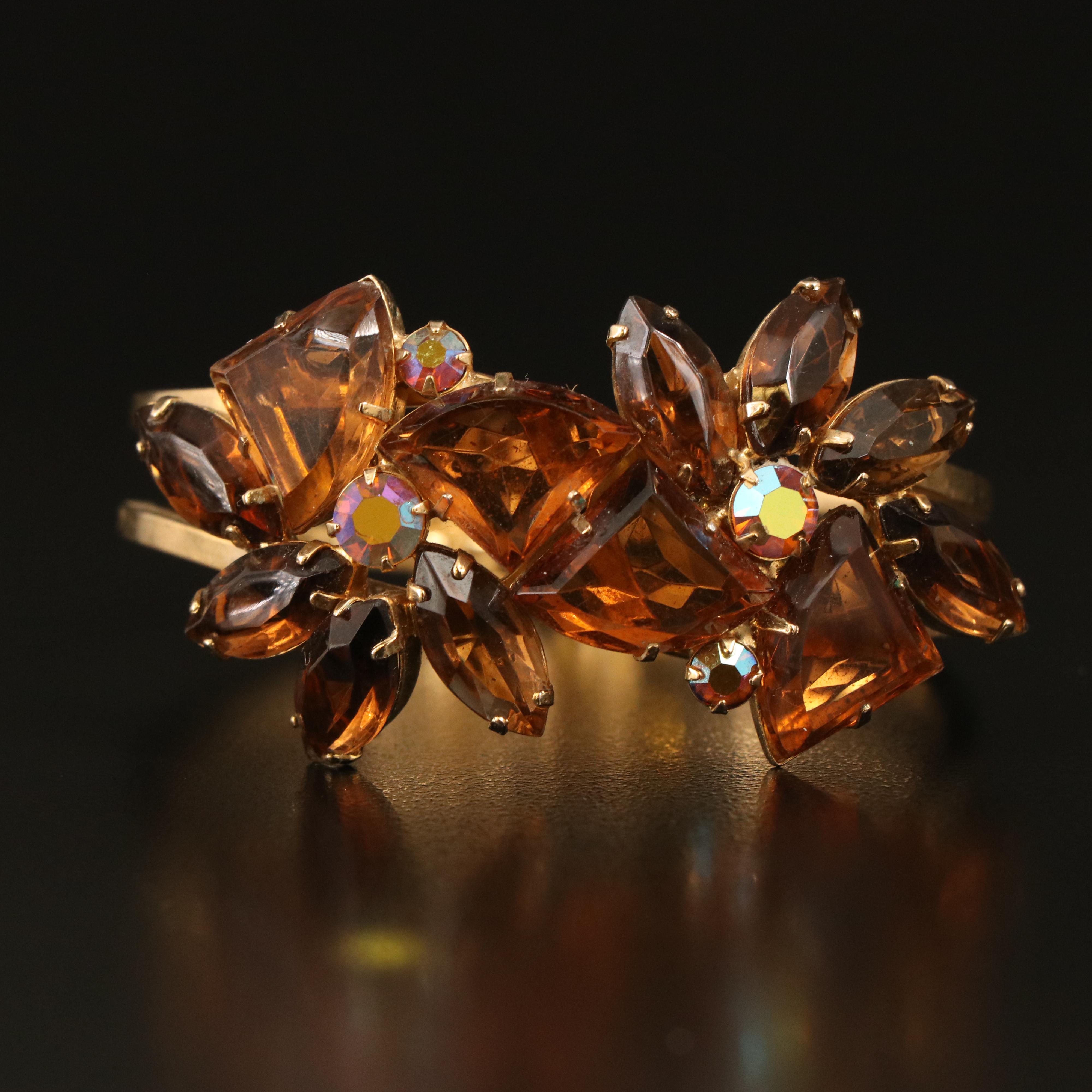 Juliana Rhinestone, Frosted and Amber Glass Clamper and Earring Sets