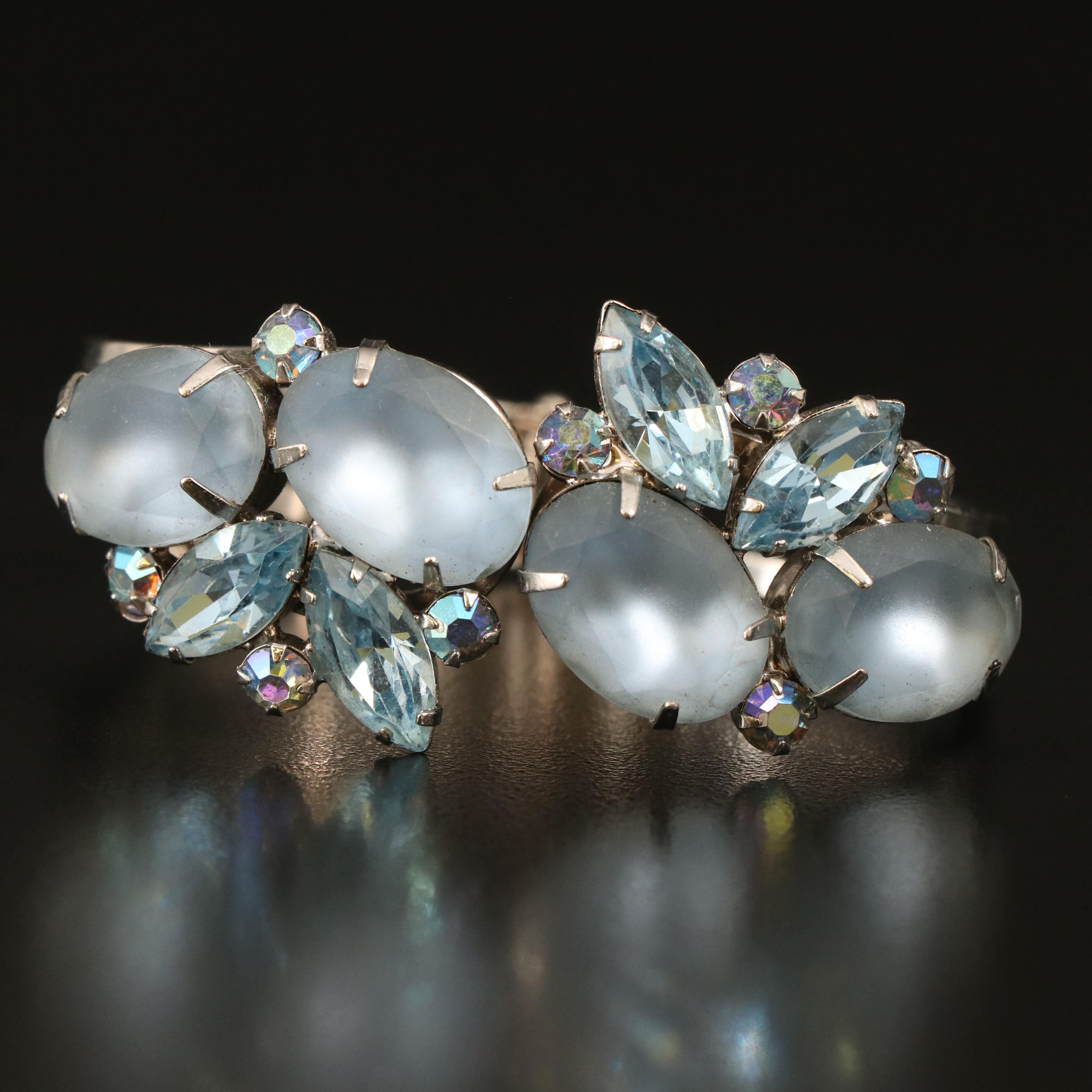 Juliana Rhinestone, Frosted and Amber Glass Clamper and Earring Sets