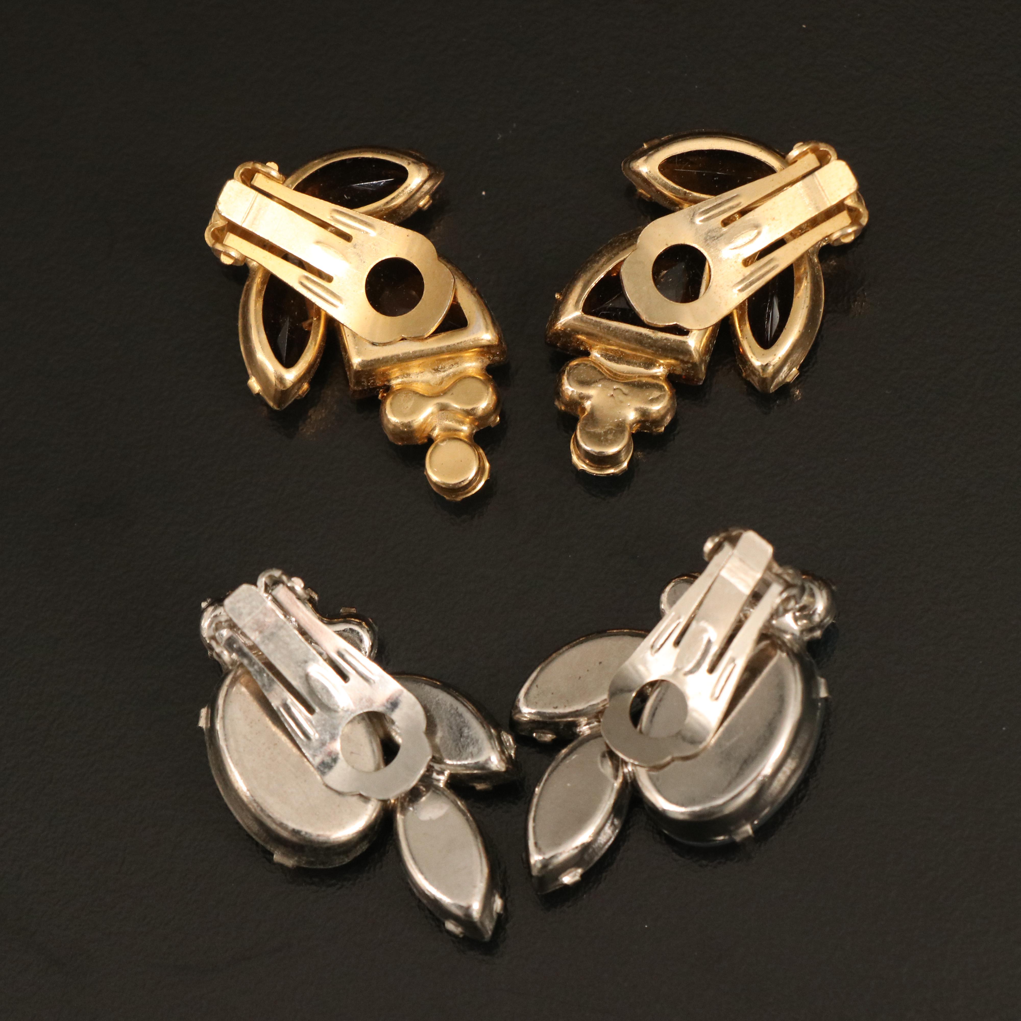 Juliana Rhinestone, Frosted and Amber Glass Clamper and Earring Sets
