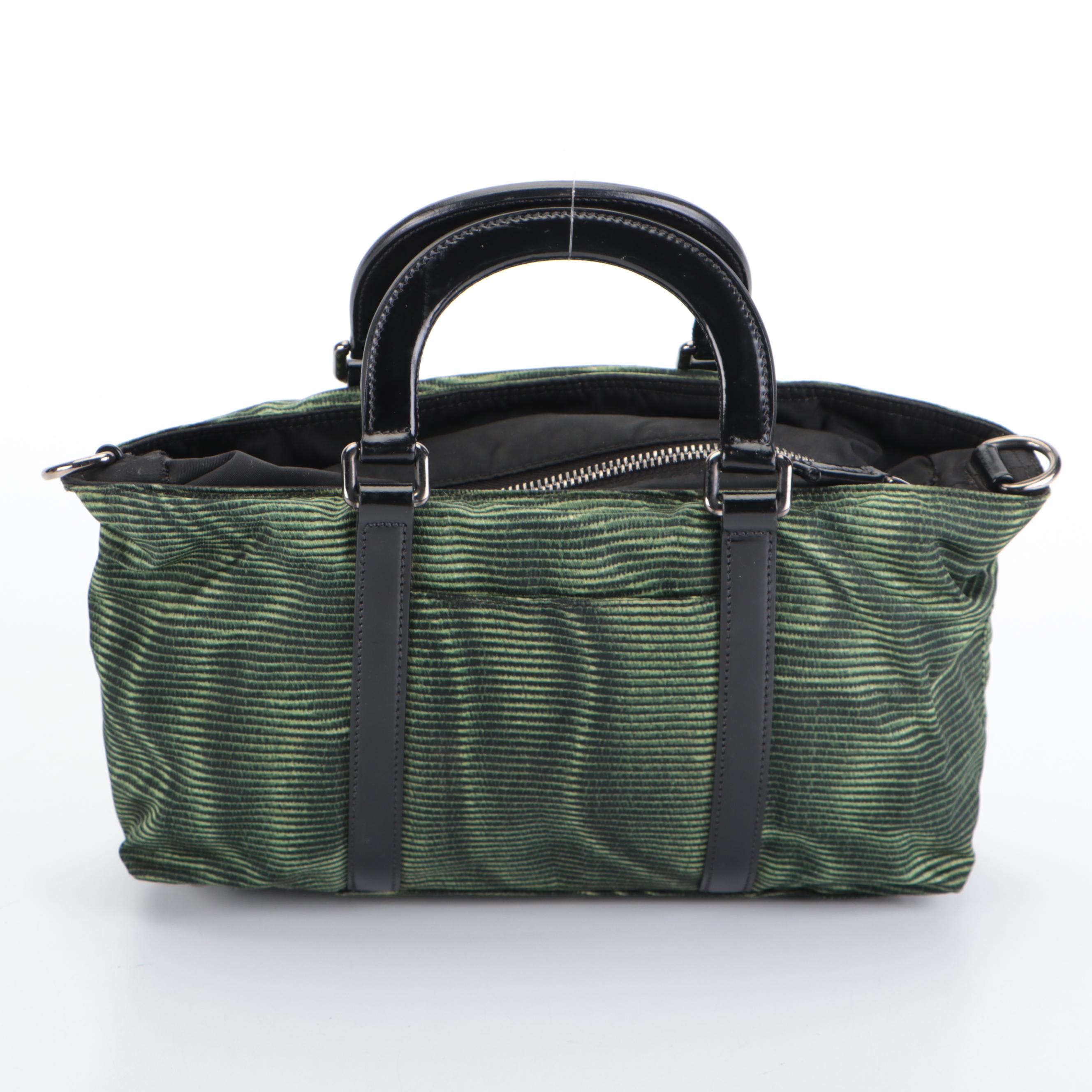 Prada Handbag Small in Green Digital Print Nylon Tessuto and Black Leather