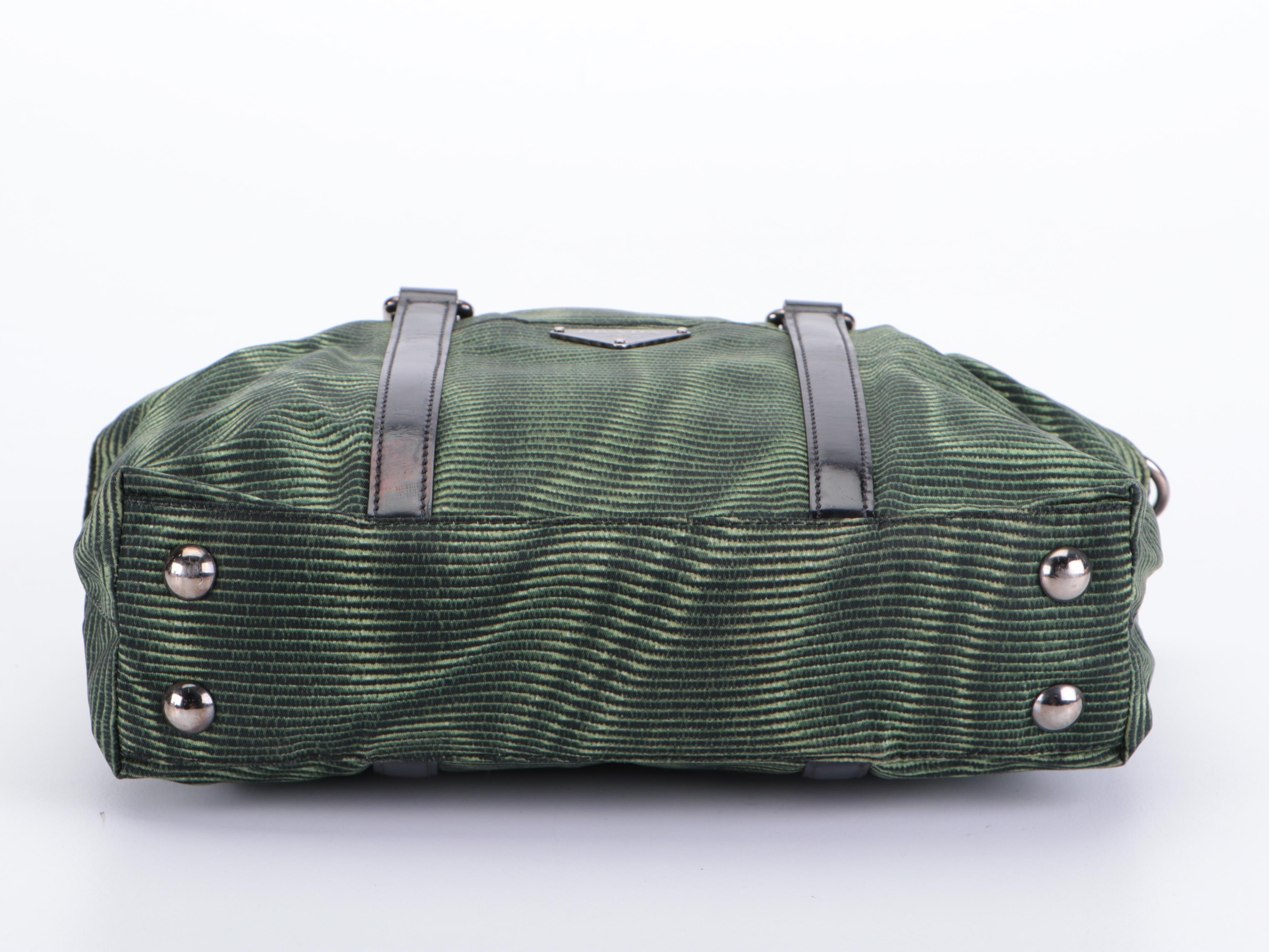Prada Handbag Small in Green Digital Print Nylon Tessuto and Black Leather