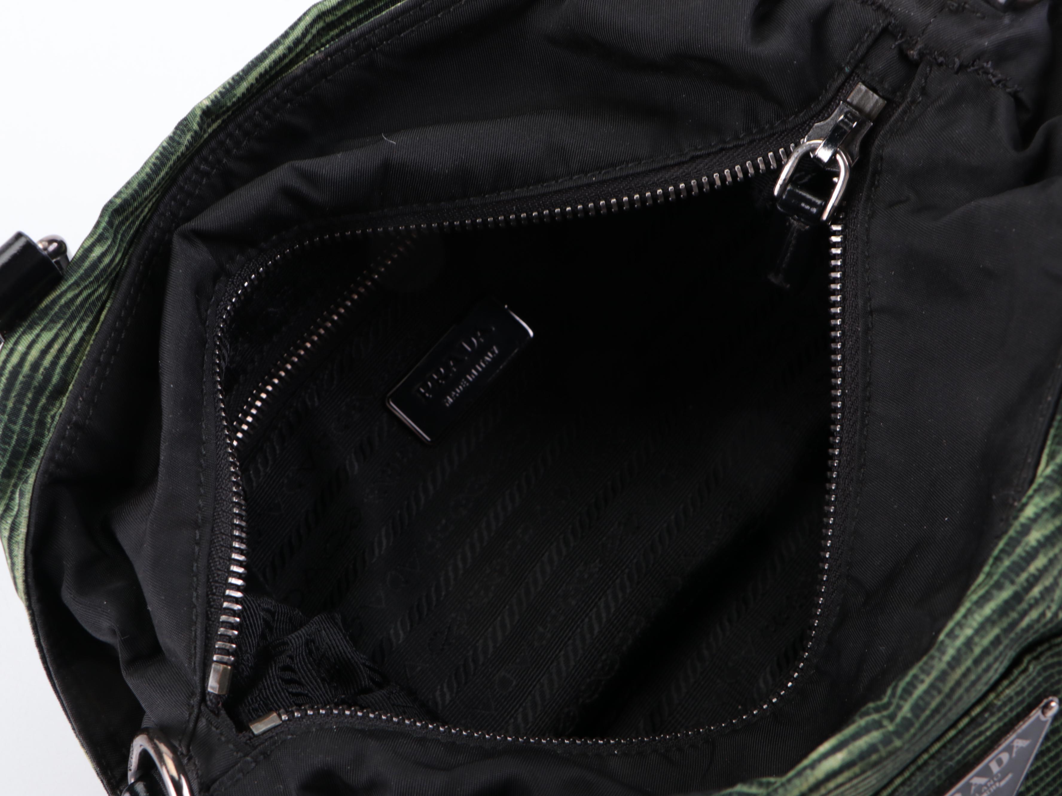 Prada Handbag Small in Green Digital Print Nylon Tessuto and Black Leather