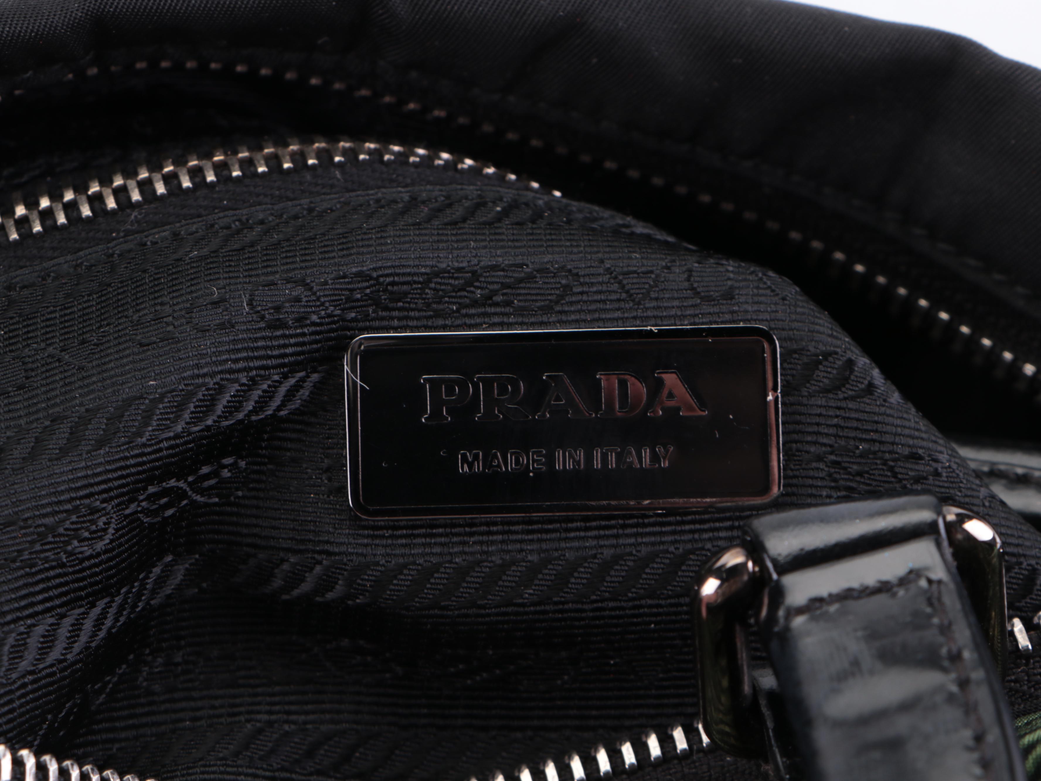 Prada Handbag Small in Green Digital Print Nylon Tessuto and Black Leather