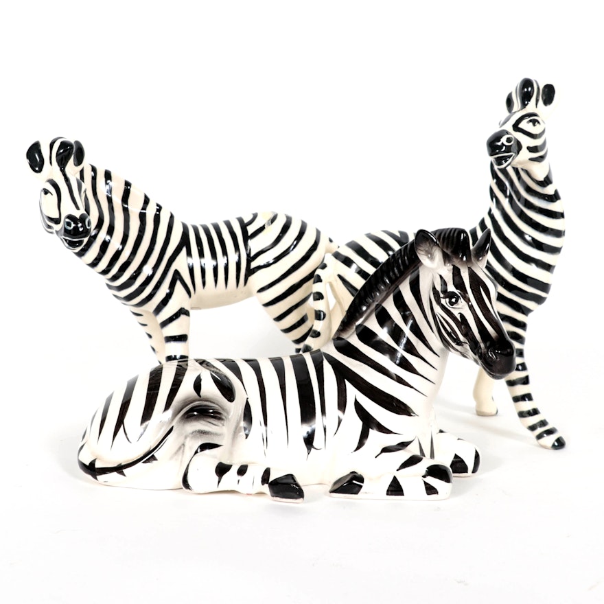 Robert Simmons Hand-Painted Ceramic Zebras, Mid-20th Century