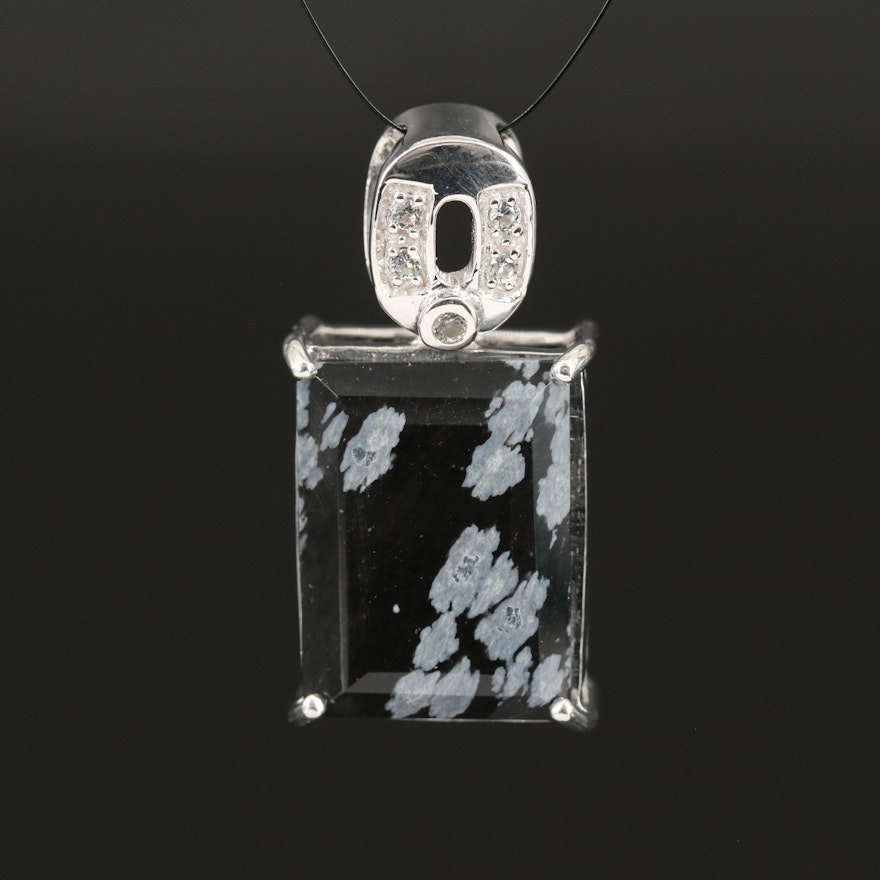 Sterling Snowflake Obsidian and Topaz Pendant
