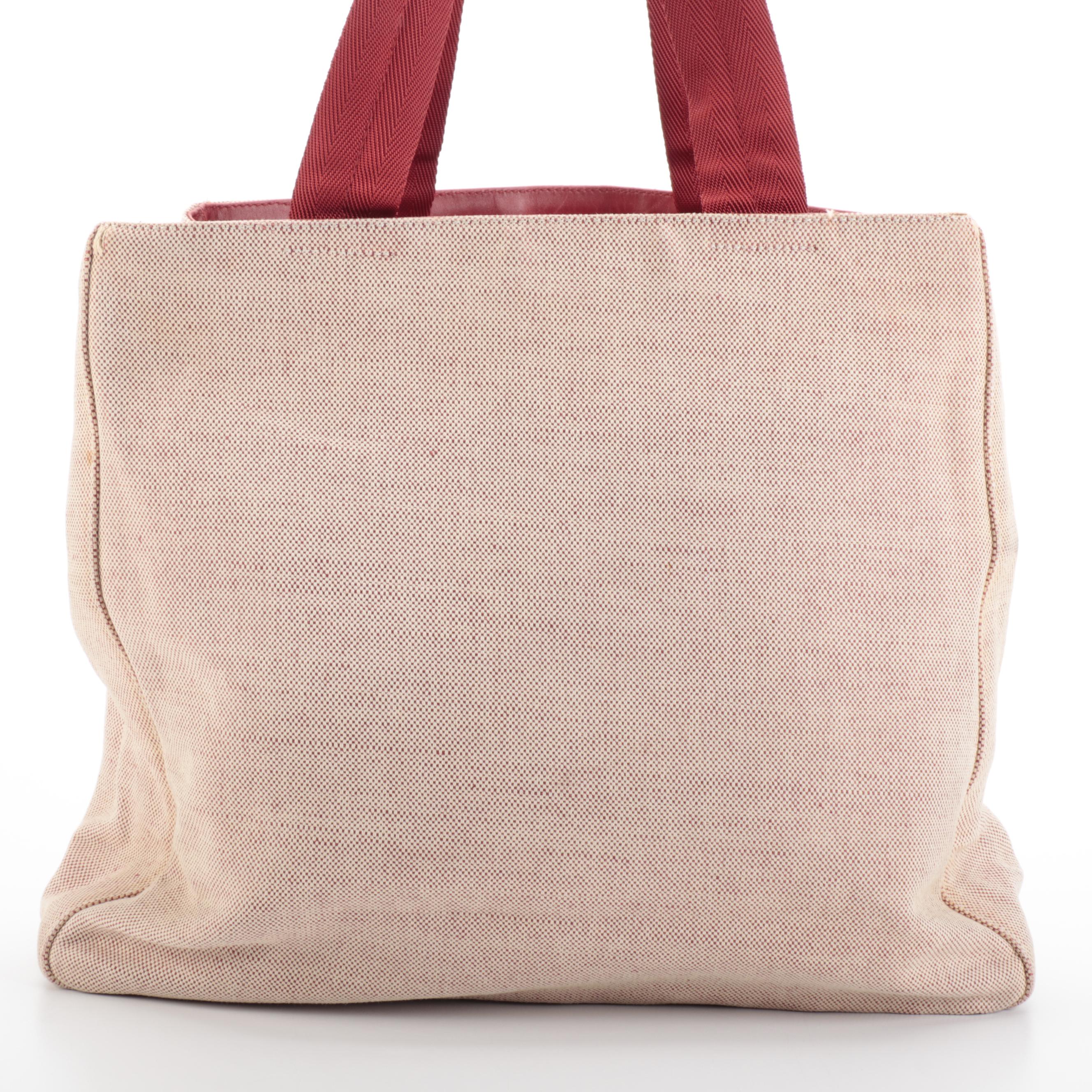 Prada Canapa Sport Tote in Canvas with Red Web