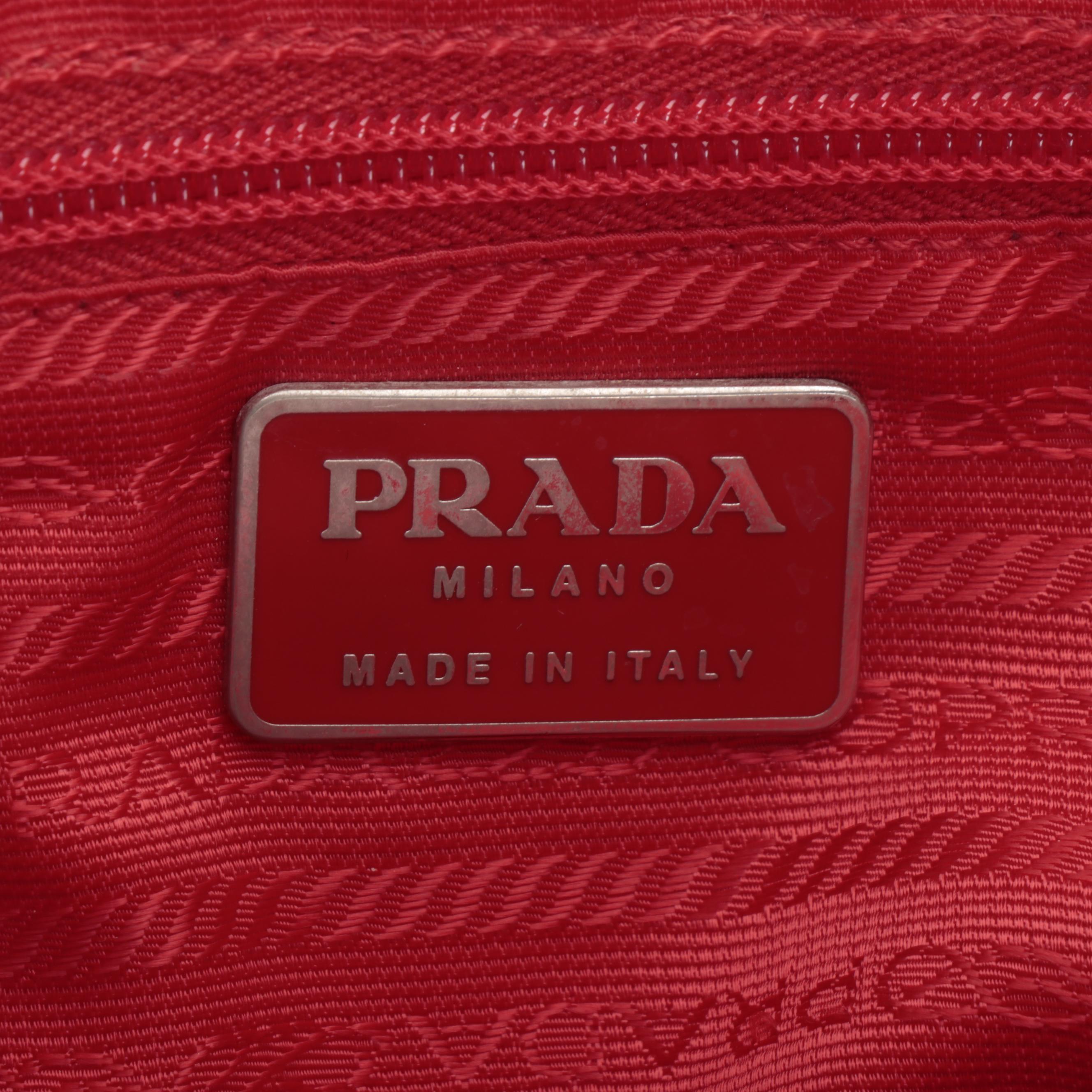 Prada Canapa Sport Tote in Canvas with Red Web