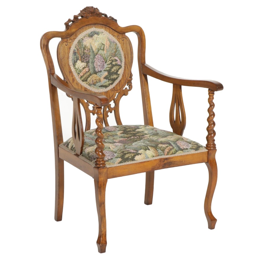 Rococo Revival Style Carved Walnut Arm Chair, Early to Mid 20th Century