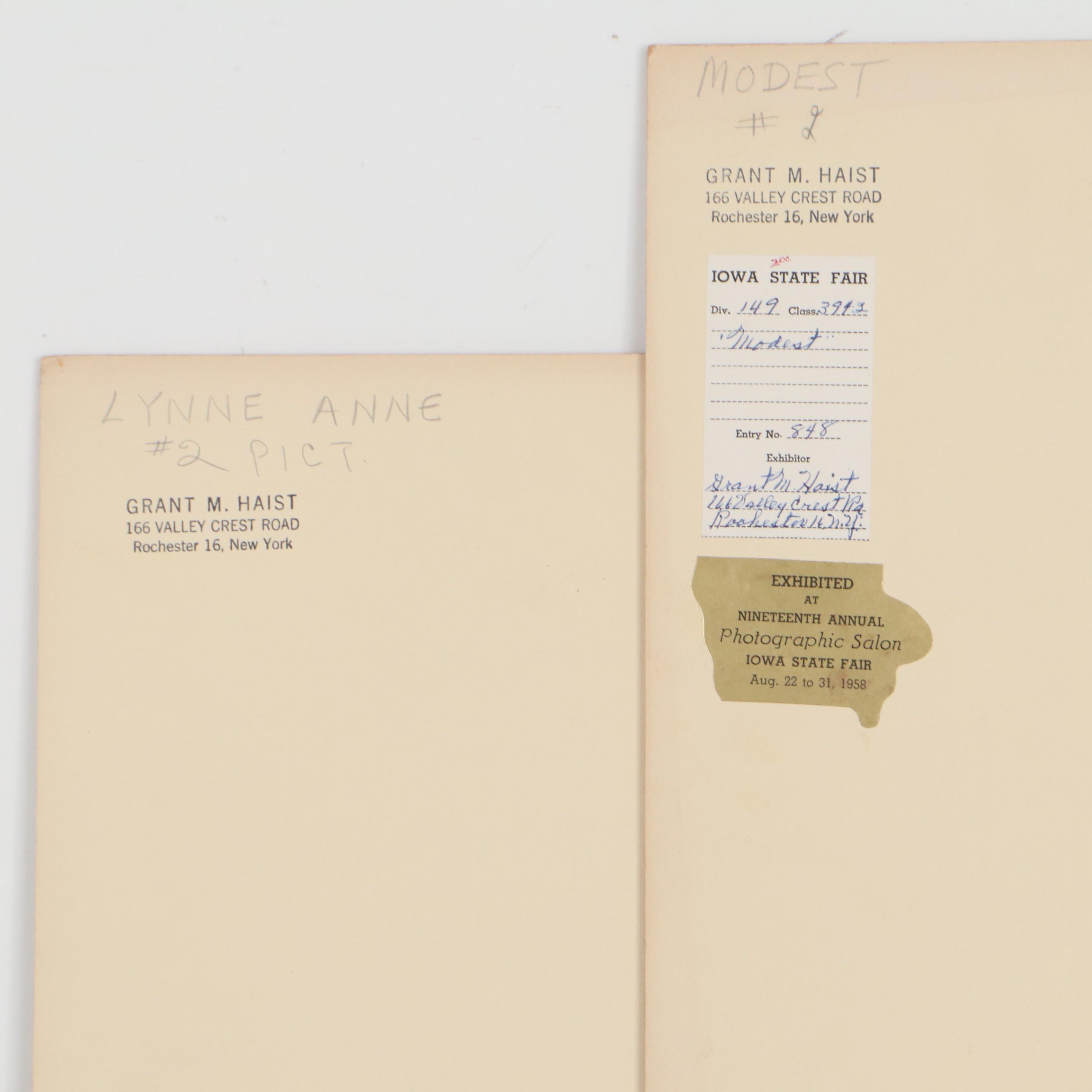 Grant Haist Silver Gelatin Photographs "Lynne Anne" and "Modest"