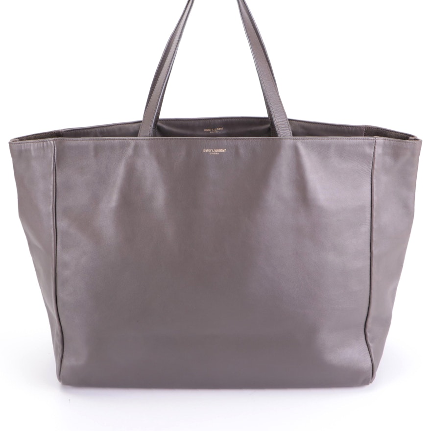 Saint Laurent Reversible East-West Shopper Tote Bag in Grey Leather and Suede