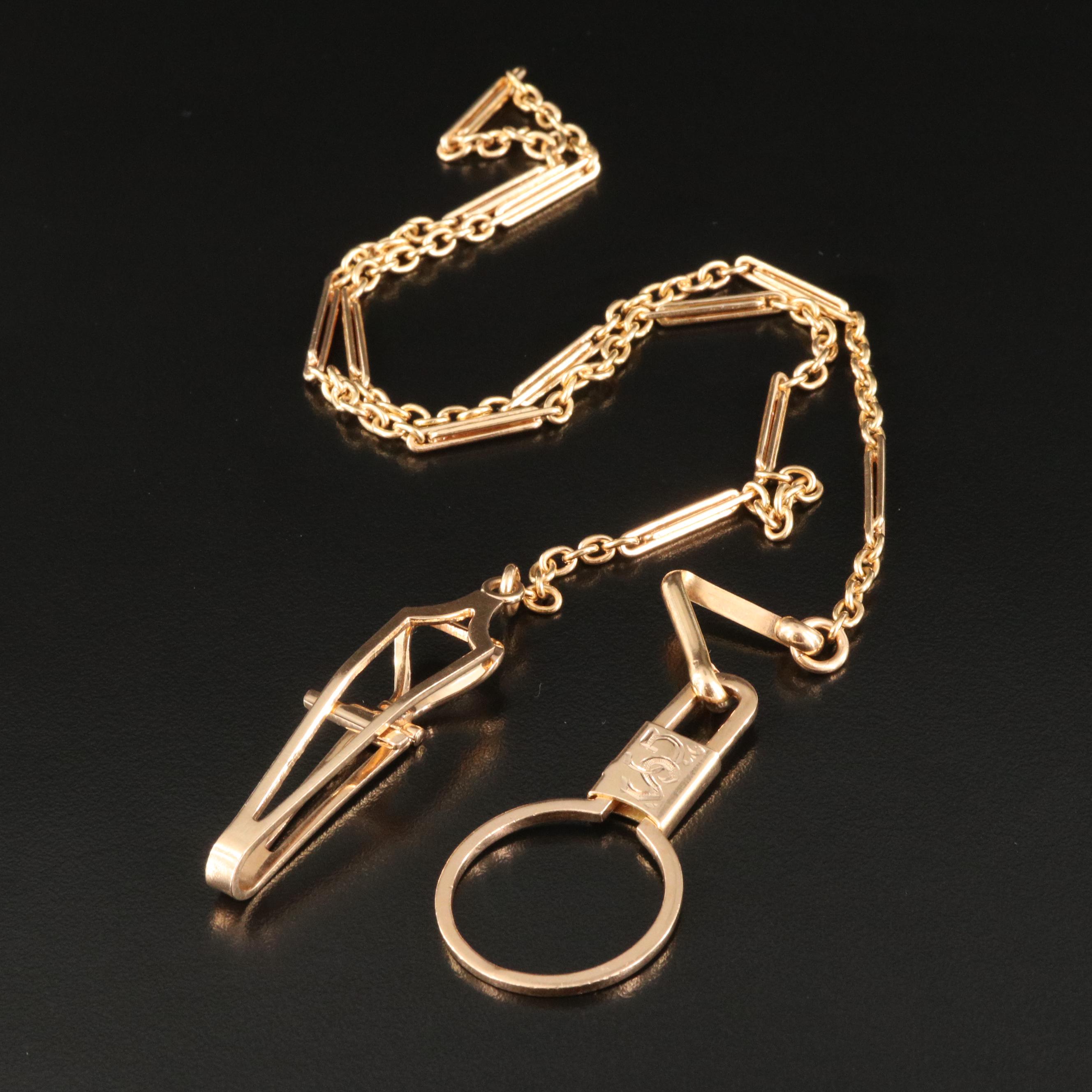 Vintage Industria Argentina 18K Gold Bar and Link Watch Chain