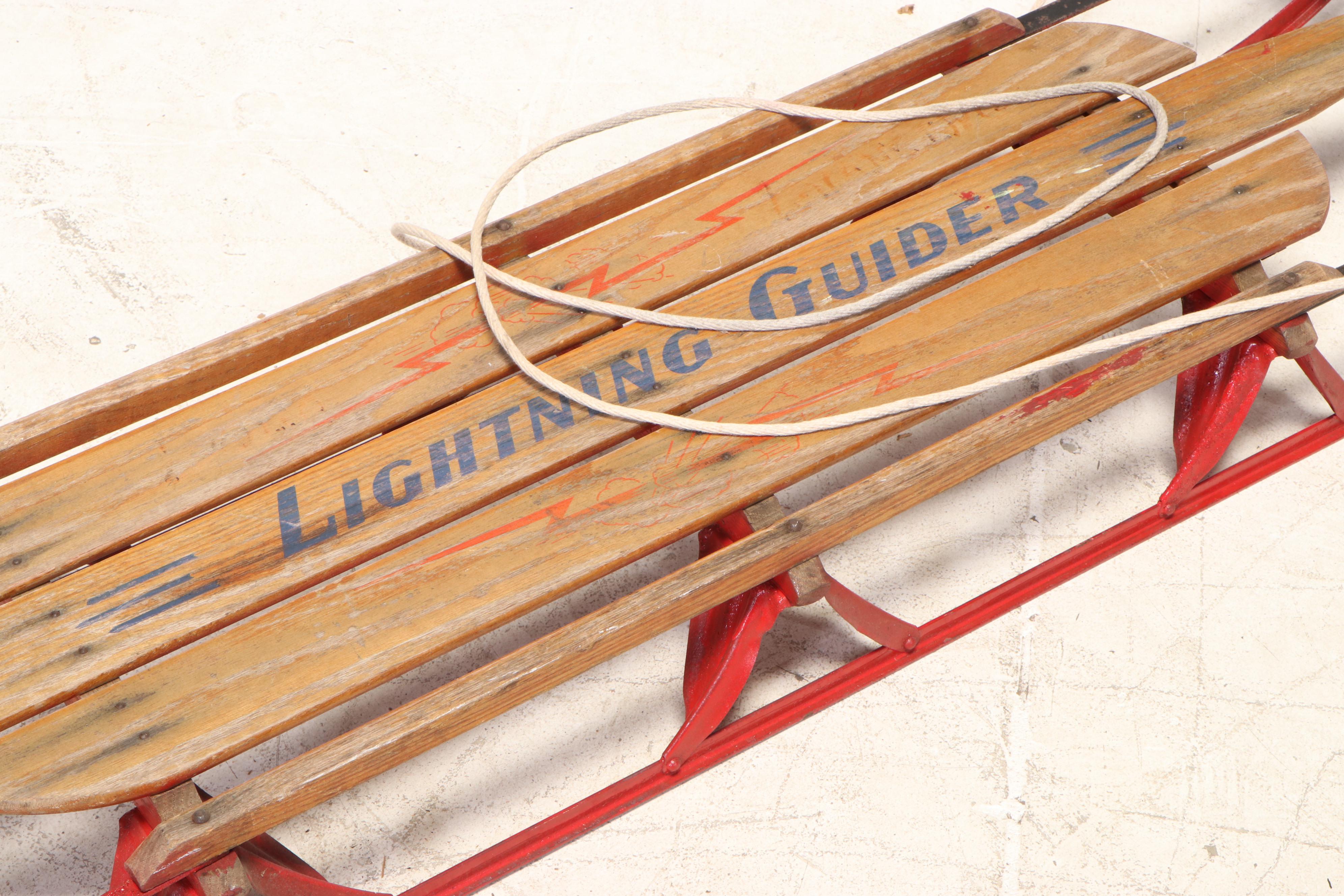 Lightening Guider Wood and Metal Sled, 1950s