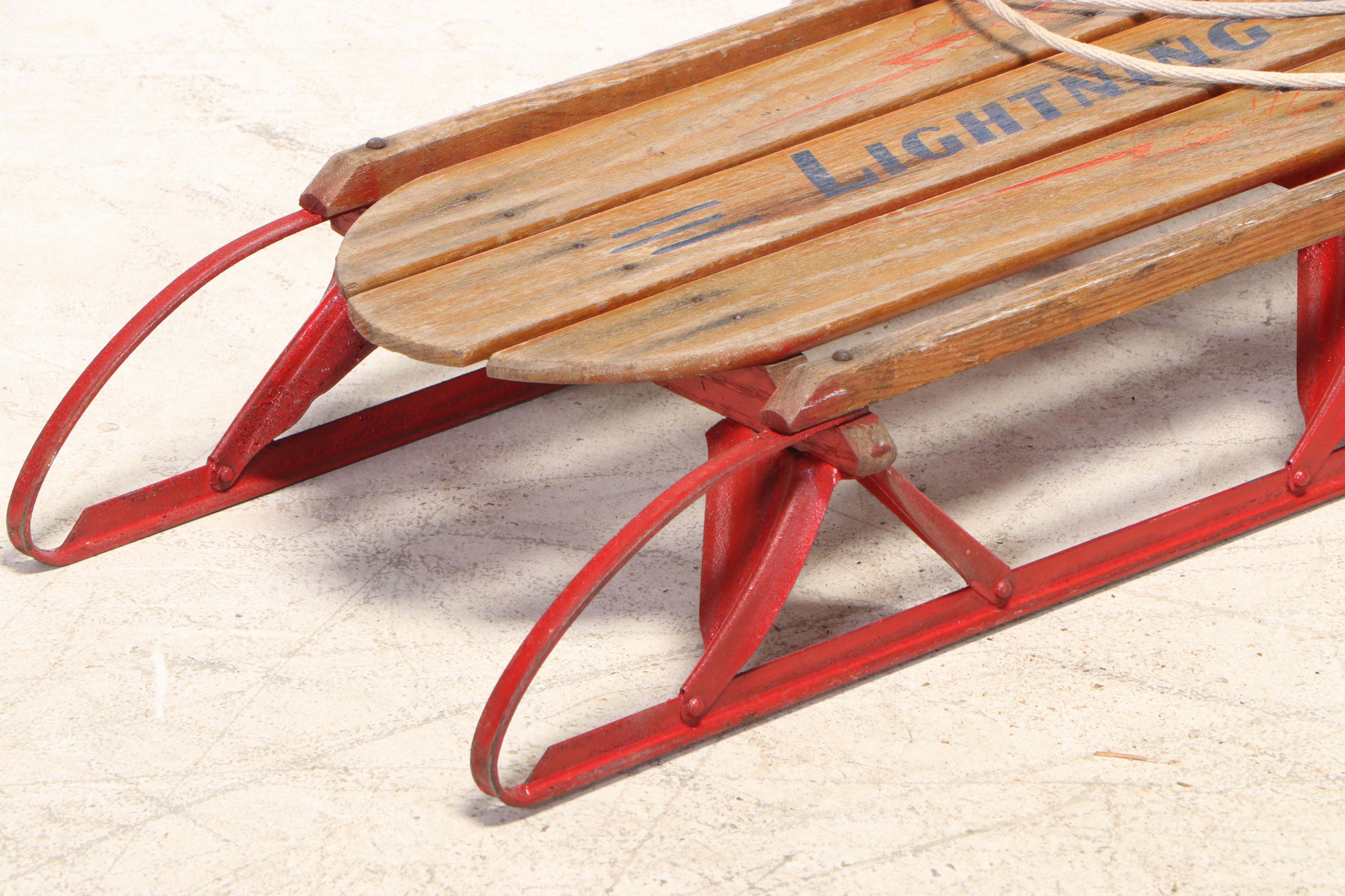 Lightening Guider Wood and Metal Sled, 1950s