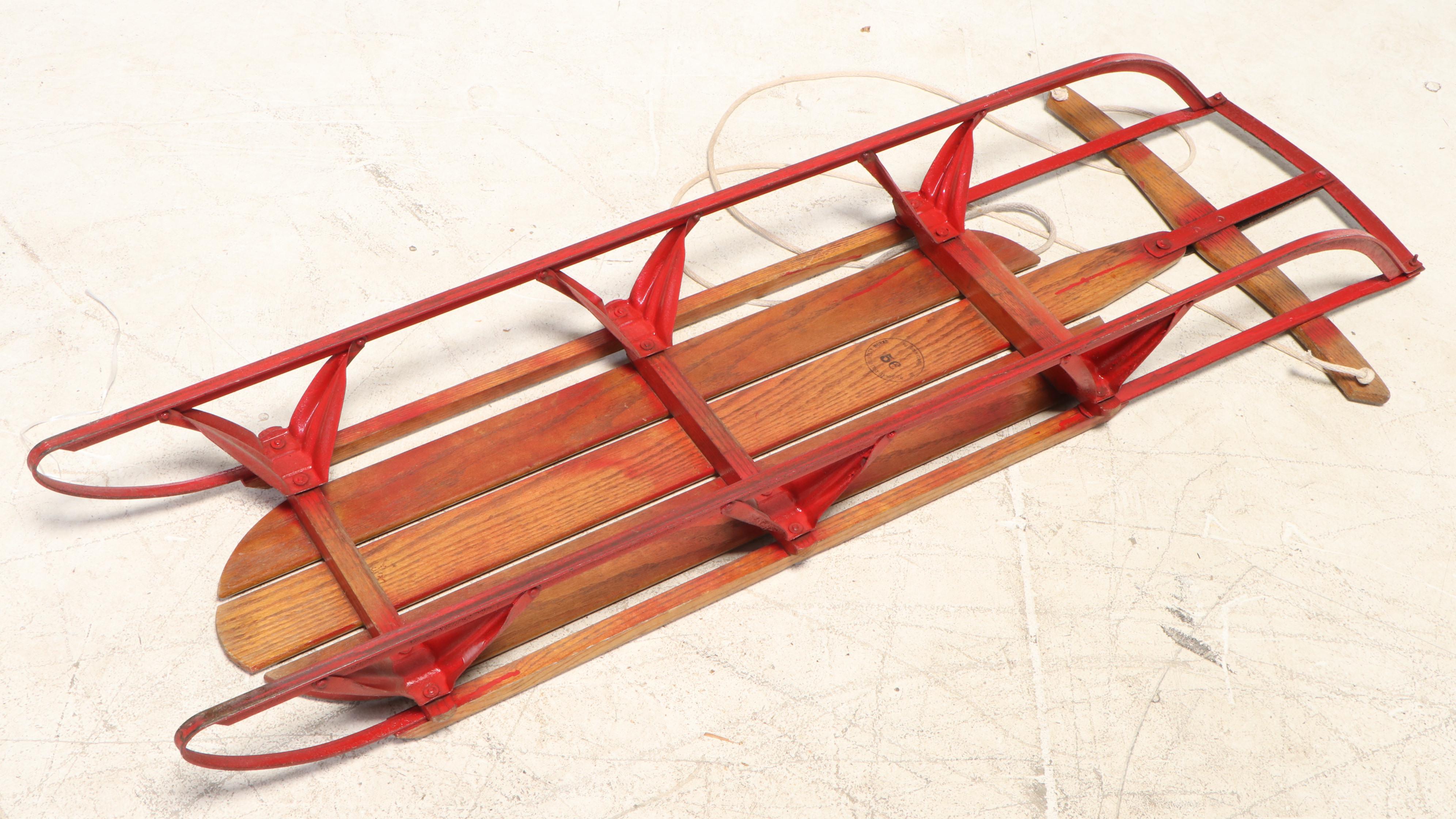 Lightening Guider Wood and Metal Sled, 1950s