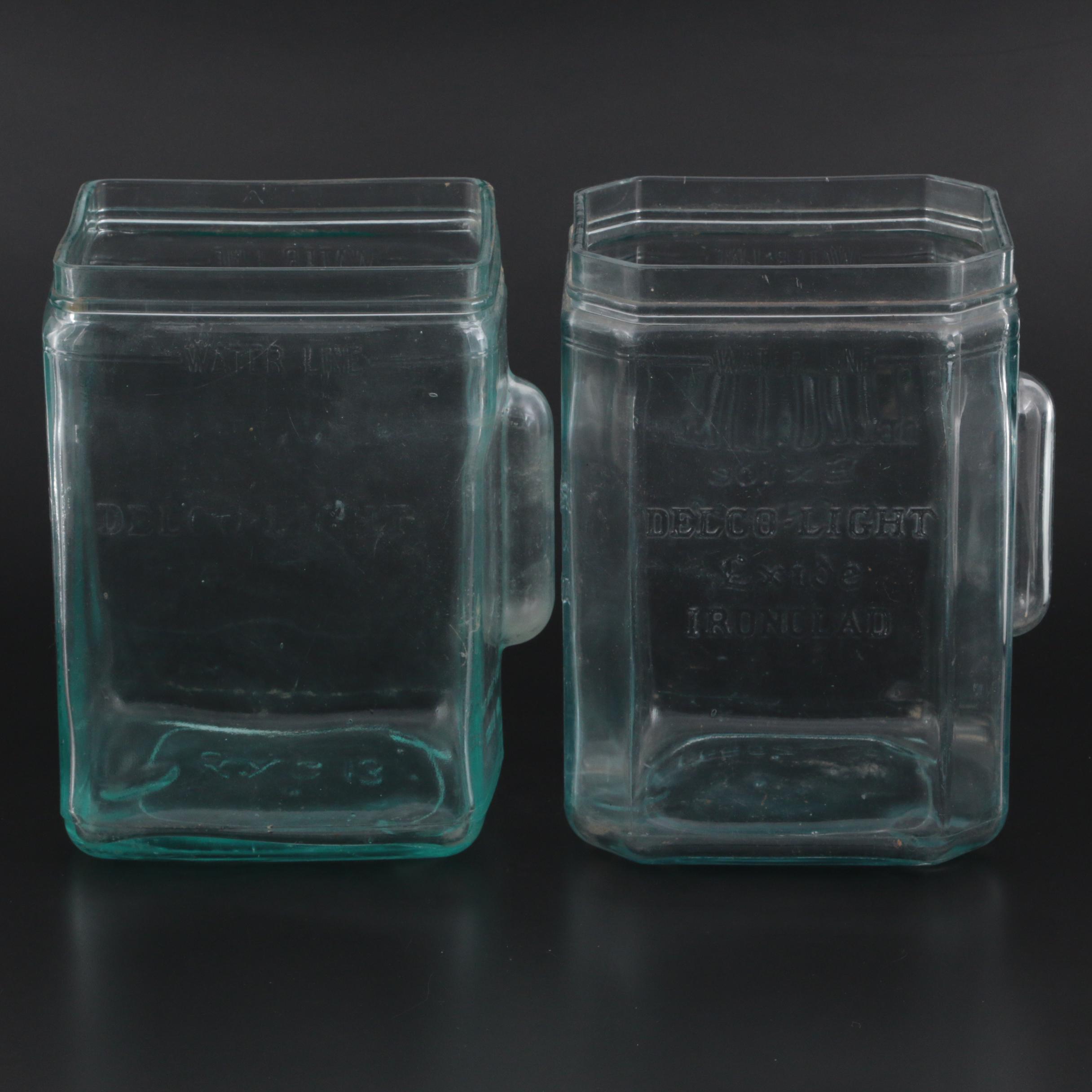 Delco-Light Exide Ironclad Aqua Glass Battery Jars, Early/Mid 20th Century