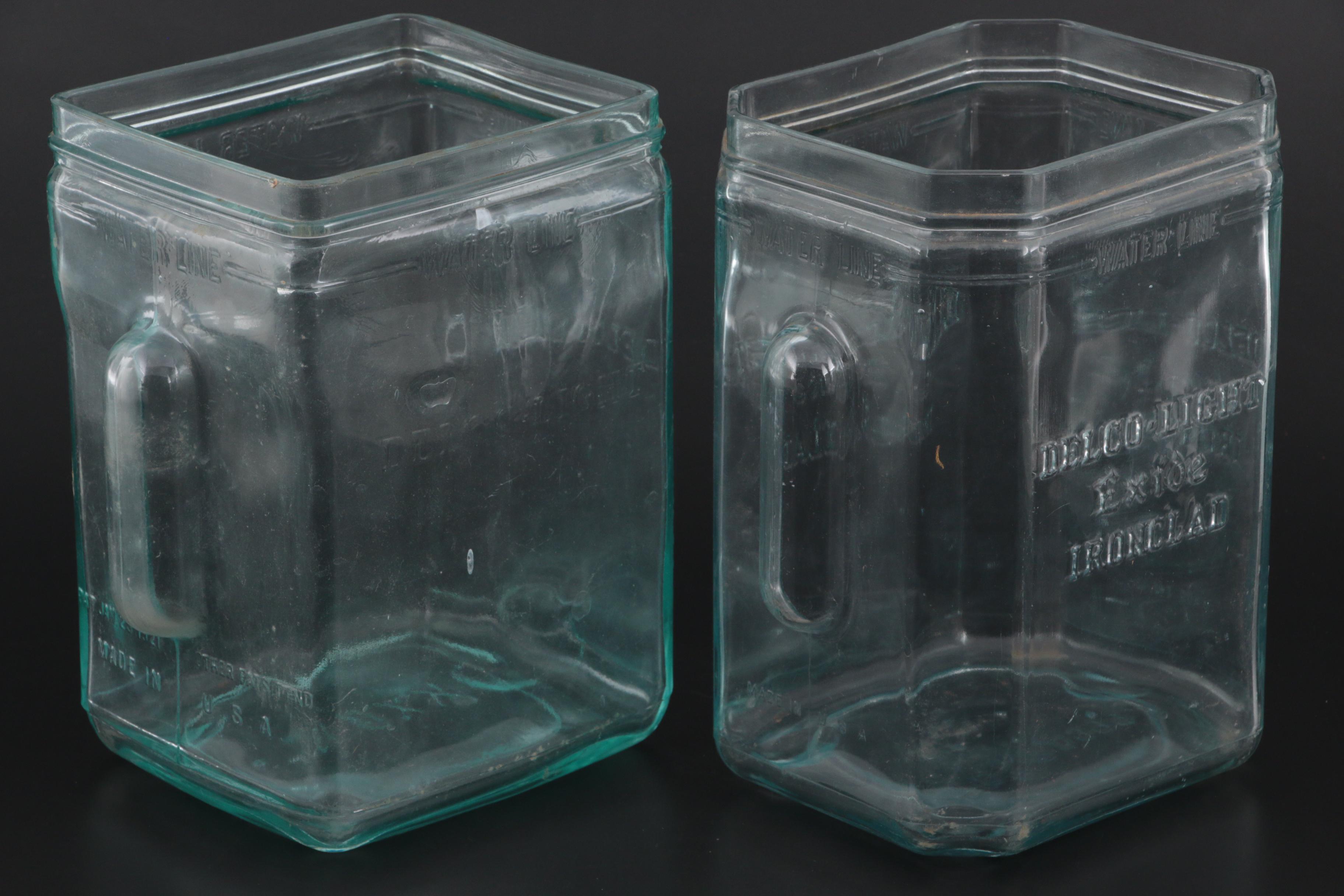 Delco-Light Exide Ironclad Aqua Glass Battery Jars, Early/Mid 20th Century